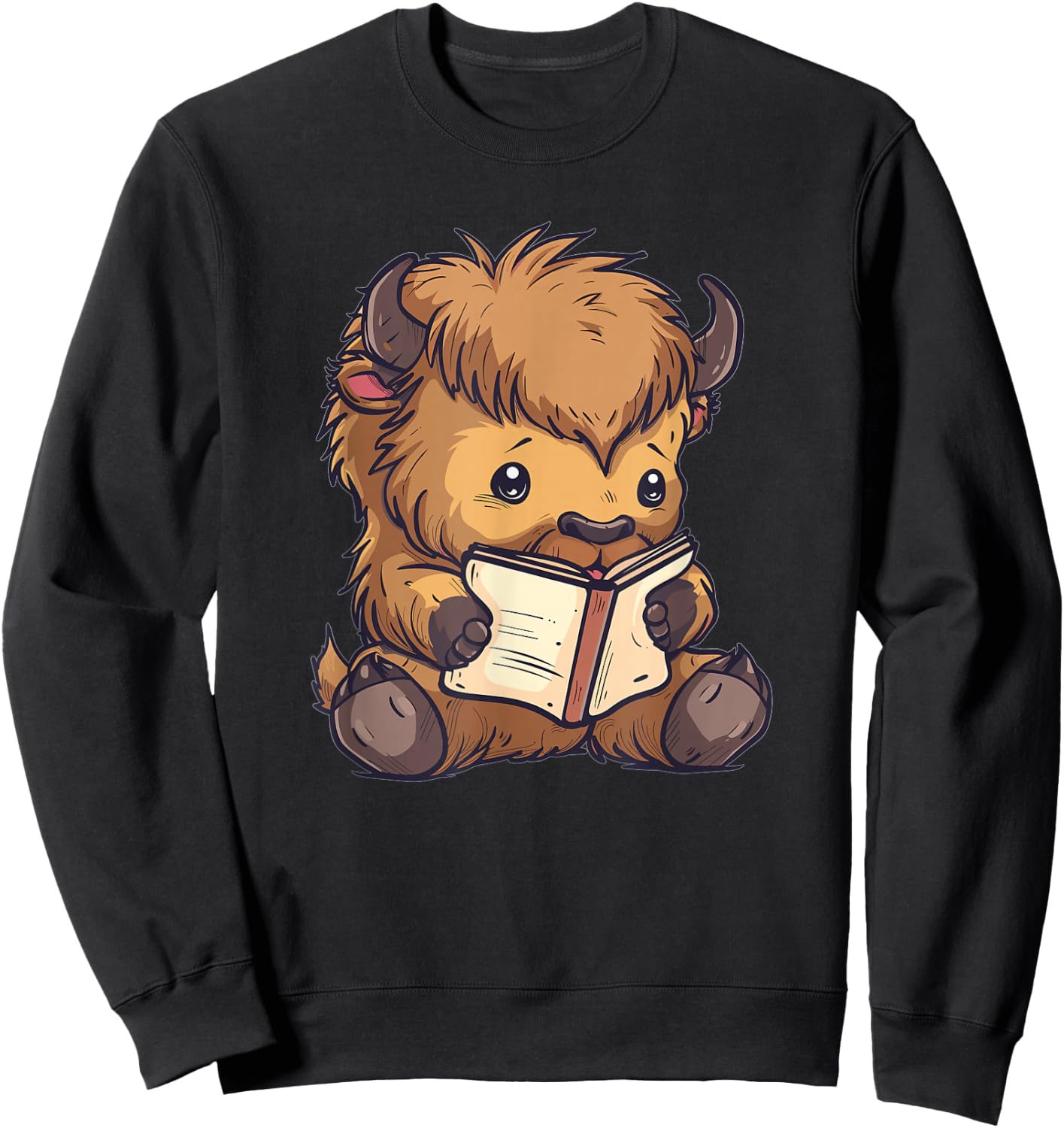 Cute Bison With Book I Kids Bison Sweatshirt - Sweatshirt | Black