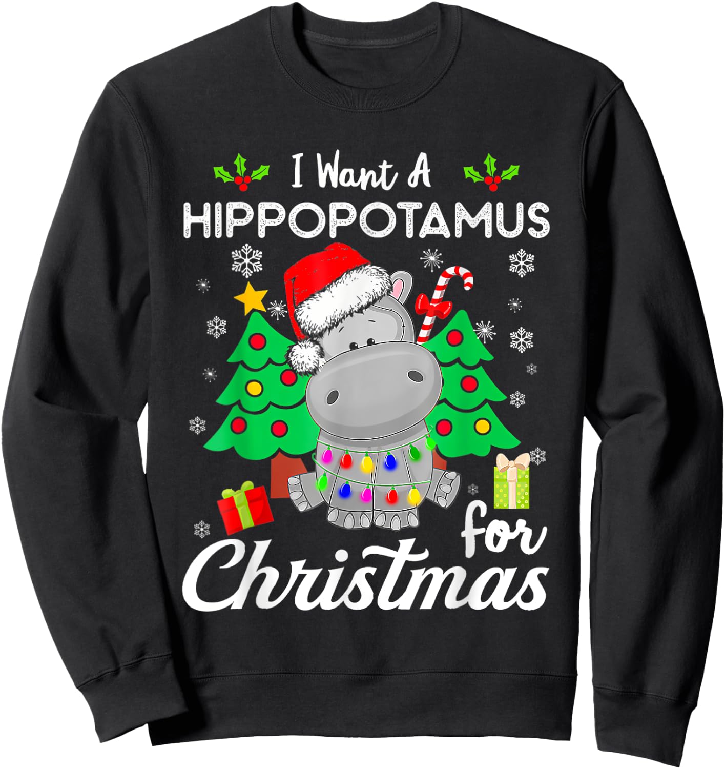 I Want A Hippopotamus For Christmas Xmas Hippo for Kid Women Sweatshirt - Sweatshirt | Black