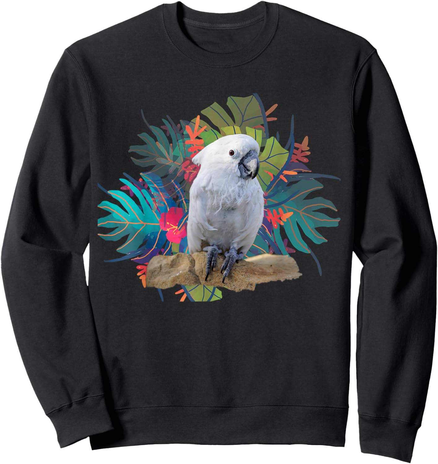 Flowers and Umbrella Cockatoo Sweatshirt - Sweatshirt | Black