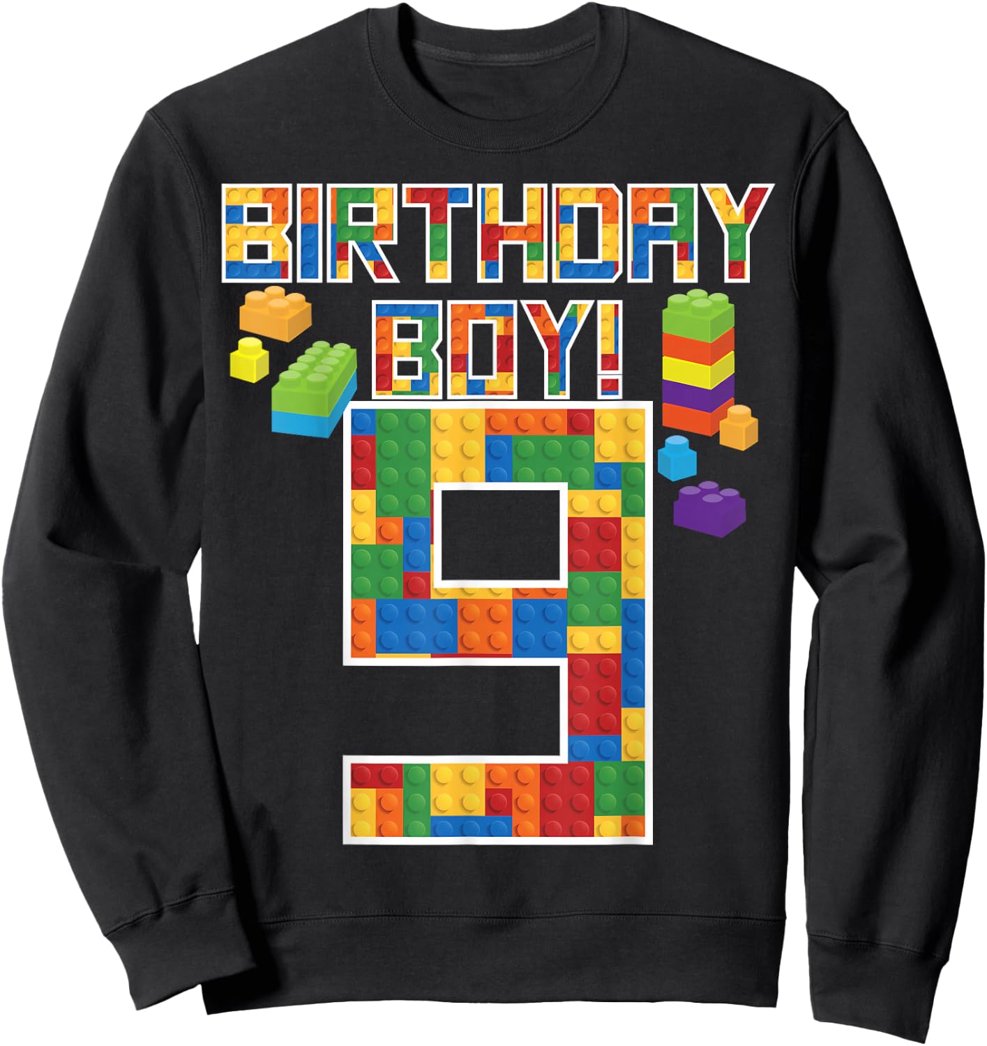 Cute 9th Birthday Gift 9 Years Old Block Building Boys Kids Sweatshirt - Sweatshirt | Black