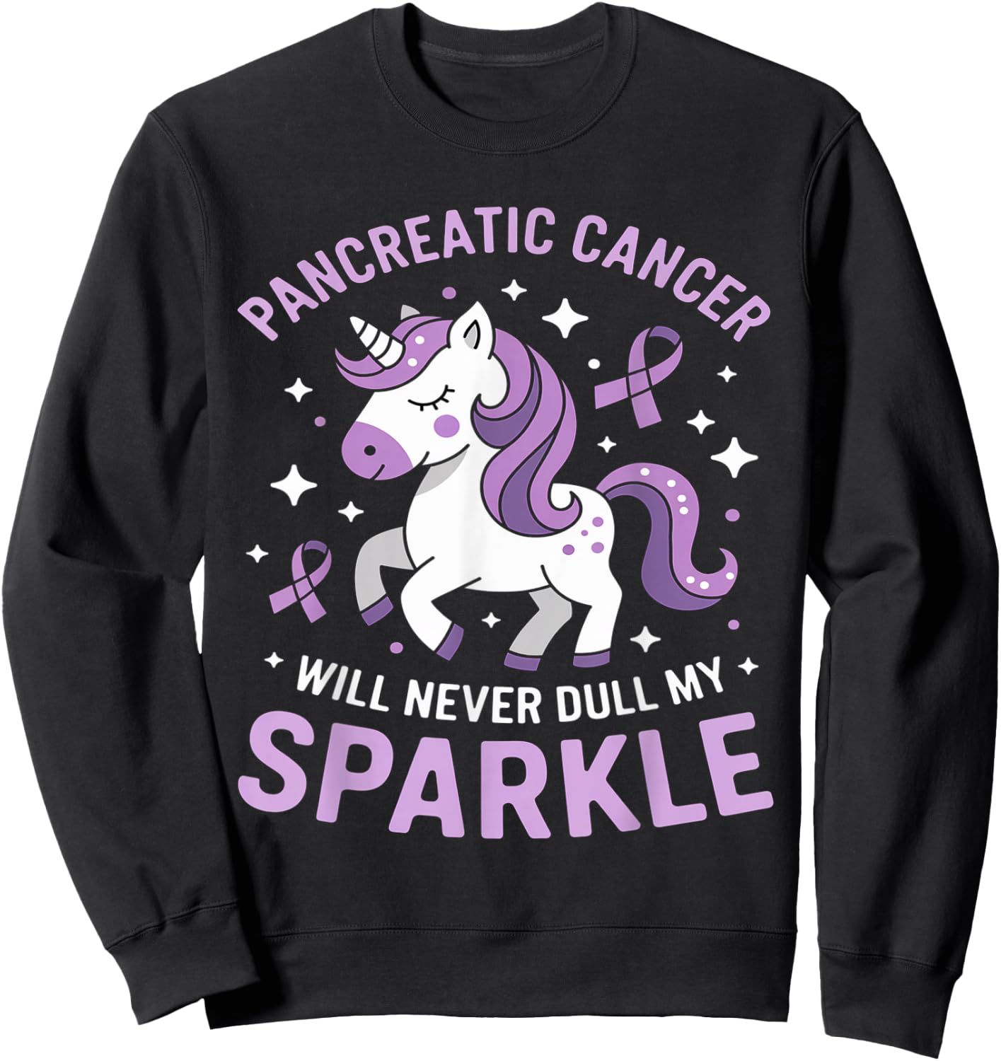 Pancreatic Cancer Will Never Dull My Sparkle Unicorn Ribbon Sweatshirt - Sweatshirt | Black