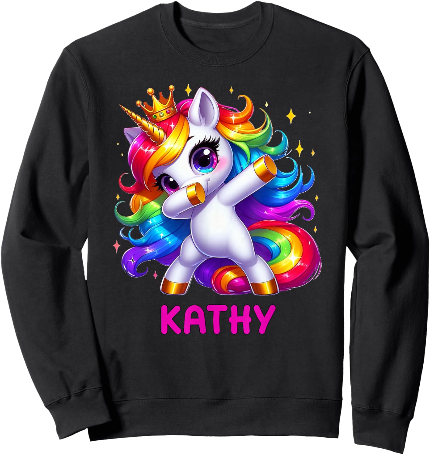 KATHY Personalized Name Dabbing Unicorn Birthday Queen Sweatshirt - Sweatshirt | Black