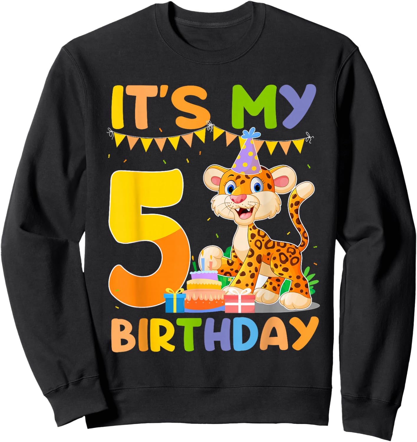 It's My 5th Birthday Leopard Cheetah 5 Year Old Birthday Par Sweatshirt - Sweatshirt | Black