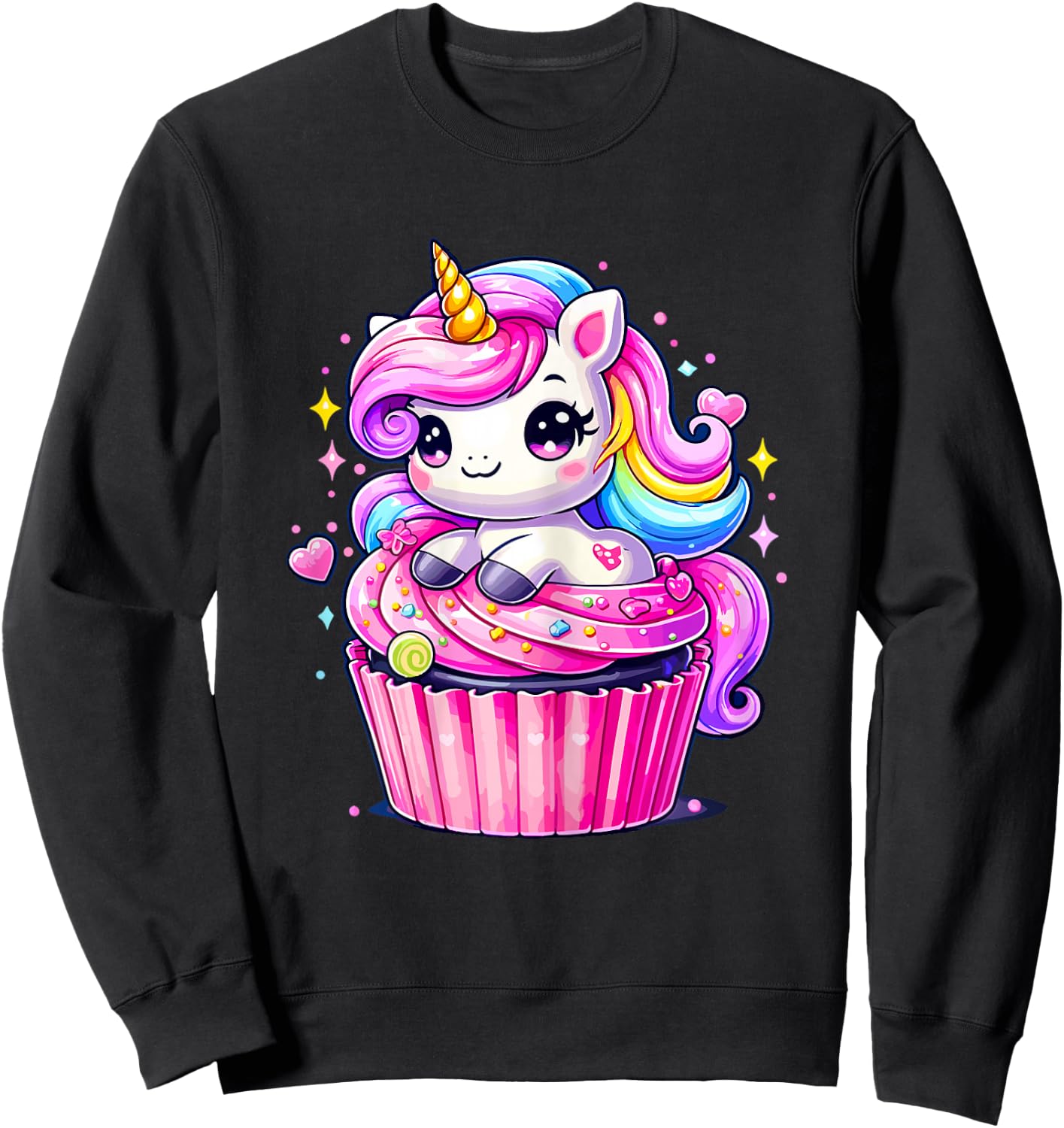 cute Unicorn Cupcake Unicorn Party Family Sweatshirt - Sweatshirt | Black