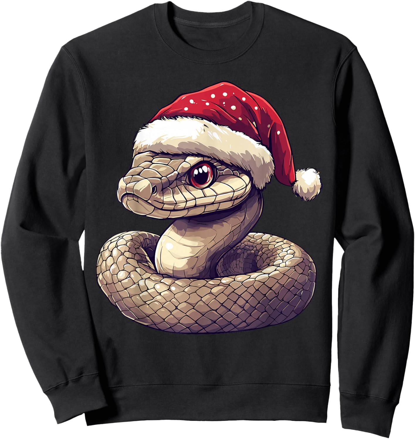 Funny Xmas Snake Lovers Christmas Pajama Snake Santa Hat Sweatshirt - Sweatshirt | Black