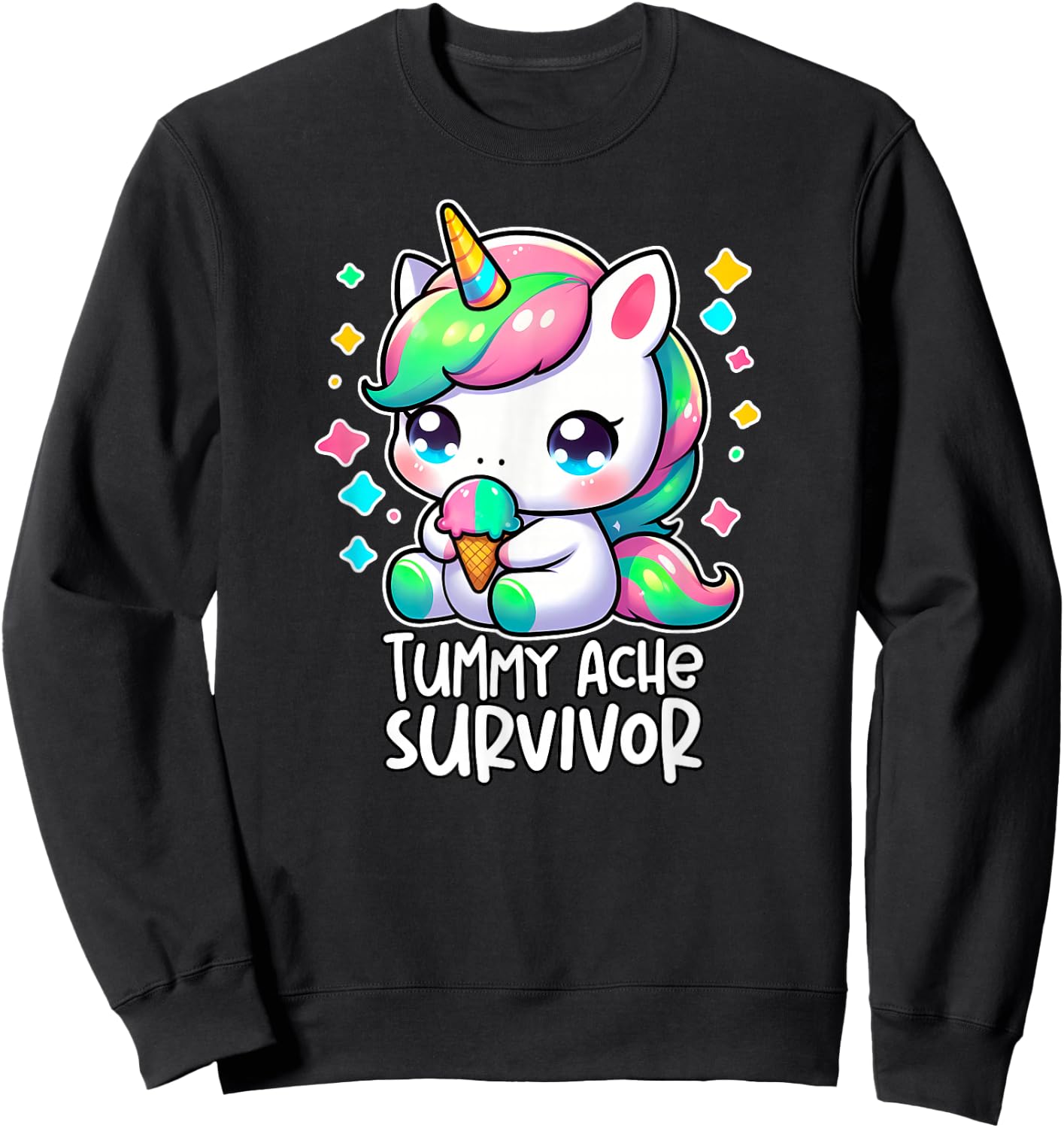 Tummy Ache Survivor Cute Unicorn My Tummy Hurts Meme Kids Sweatshirt - Sweatshirt | Black
