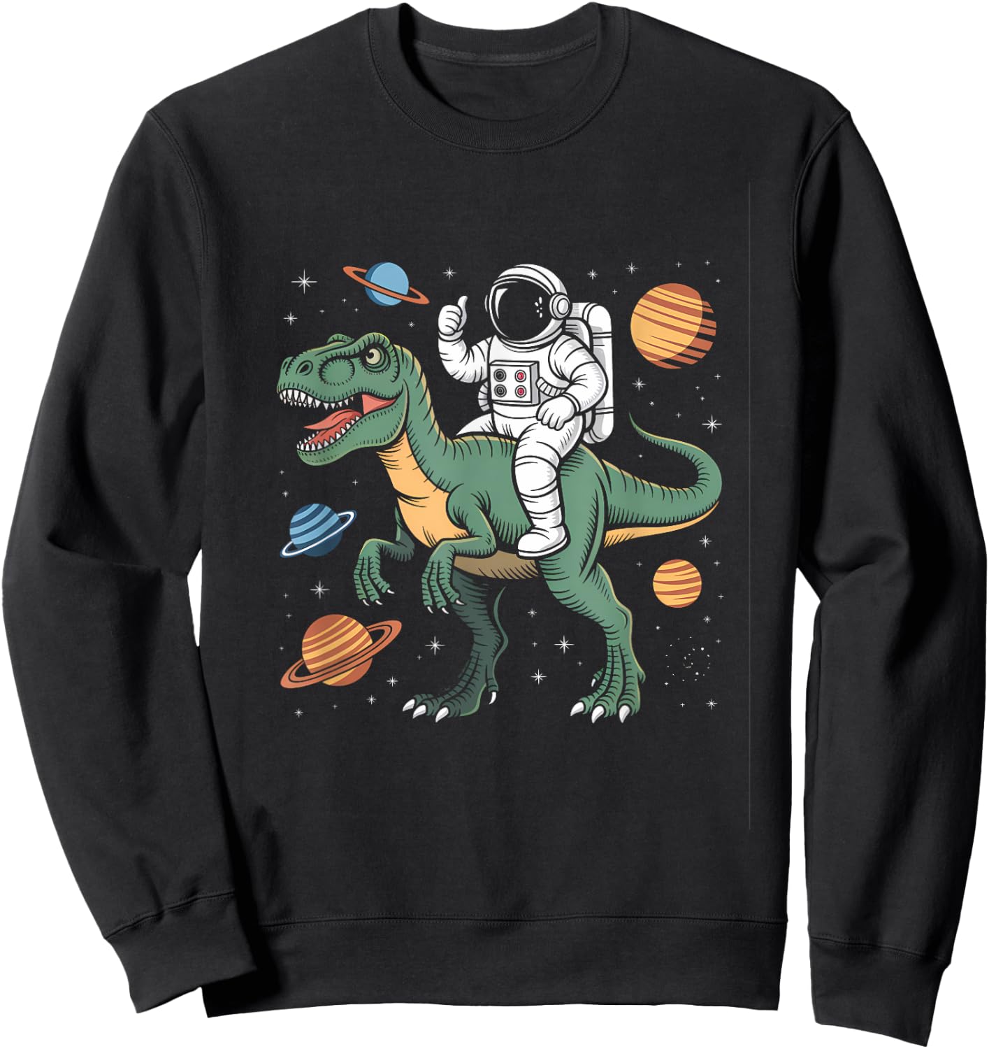 Astronaut On Dino Trex Space Rocker Boys Kids Toddler Sweatshirt - Sweatshirt | Black