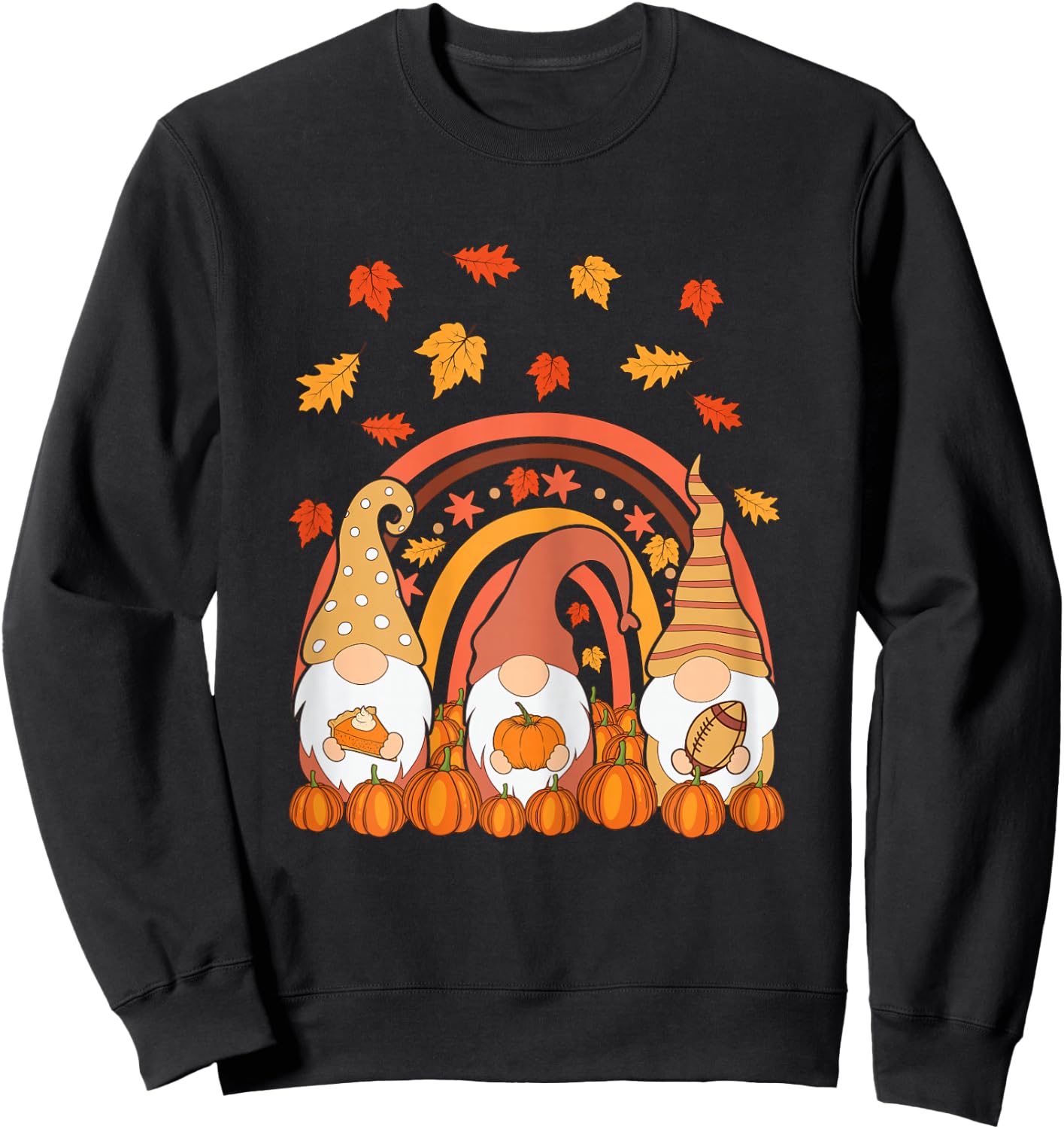 Thanksgiving Colorful Rainbow Pumpkin Fall Leaf Gnomes Sweatshirt - Sweatshirt | Black