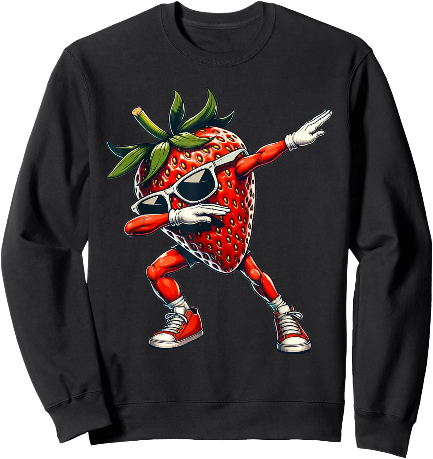 Dabbing Red Strawberry Funny Red Berry with Strawberry Sweatshirt - Sweatshirt | Black