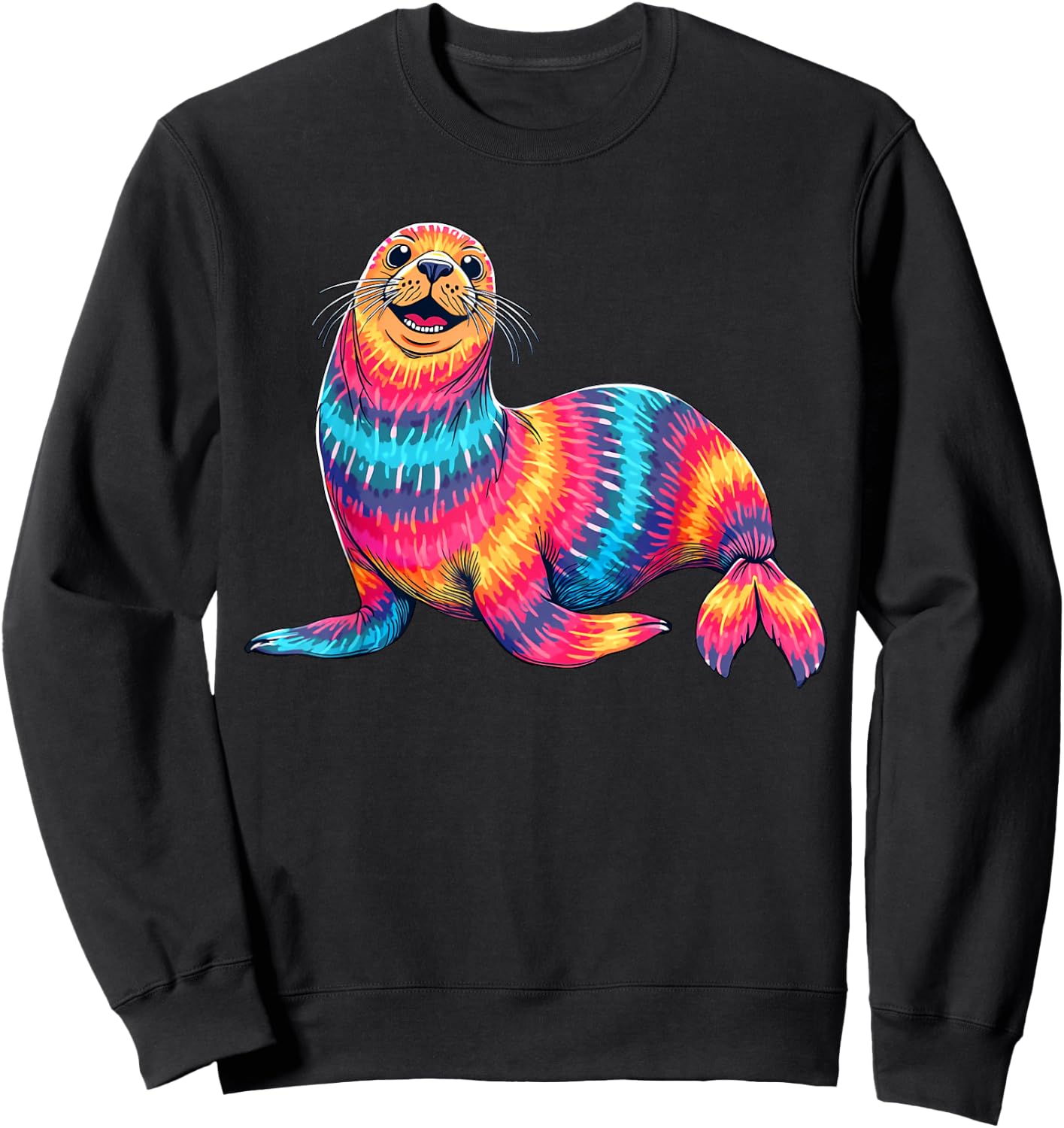 Tie Dye Seal Colorful Hippie Seal Rainbow Sweatshirt - Sweatshirt | Black