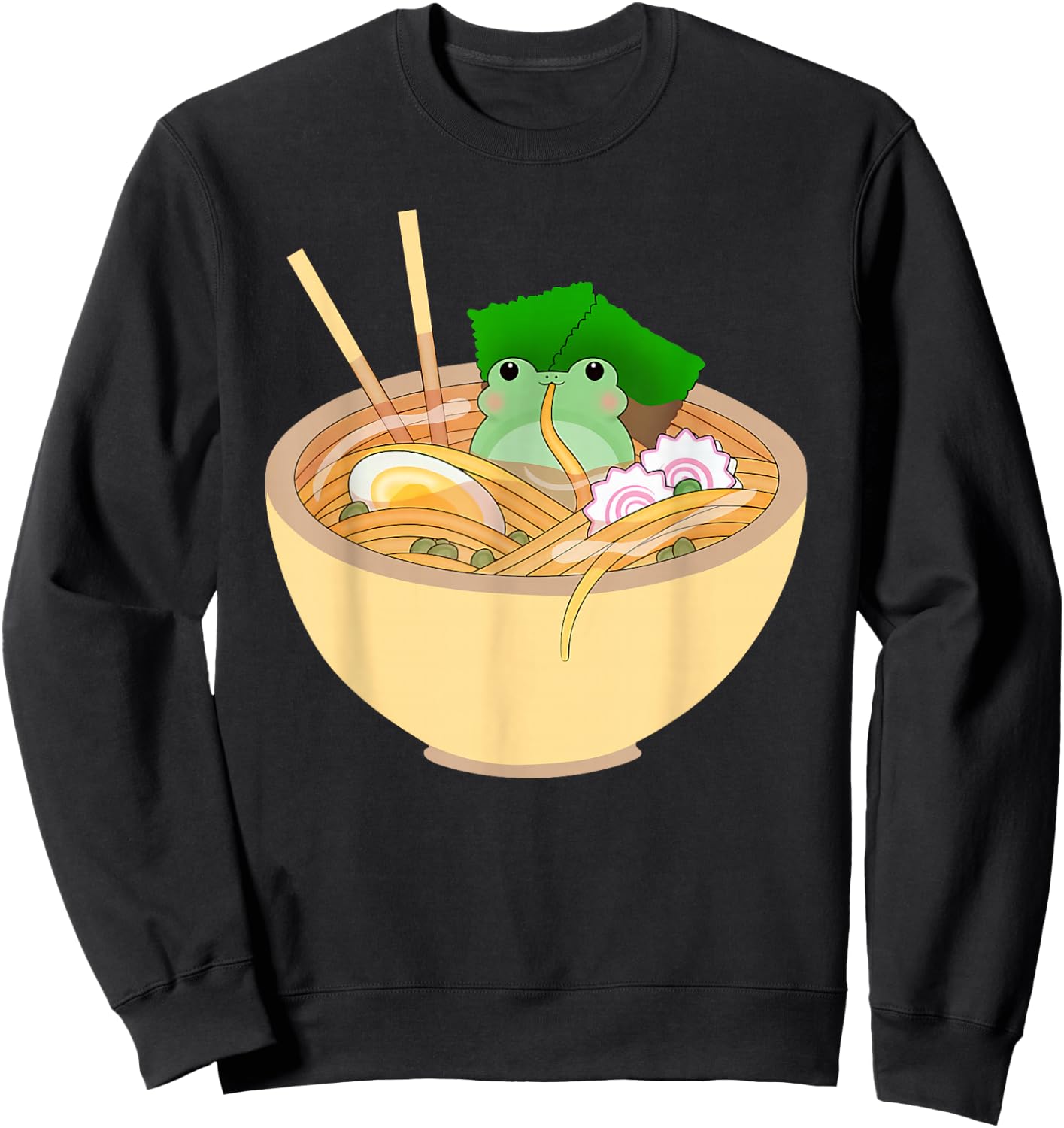 Cute Kawaii Frog Eating In Ramen Bowl Sweatshirt - Sweatshirt | Black