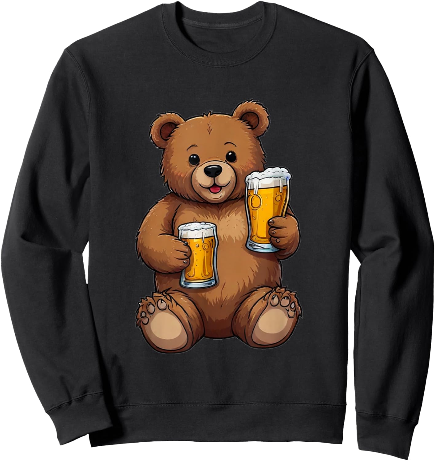 Teddy Bear Holding Two Beers in His Paws - Men's Day Father's Day Sweatshirt - Sweatshirt | Black