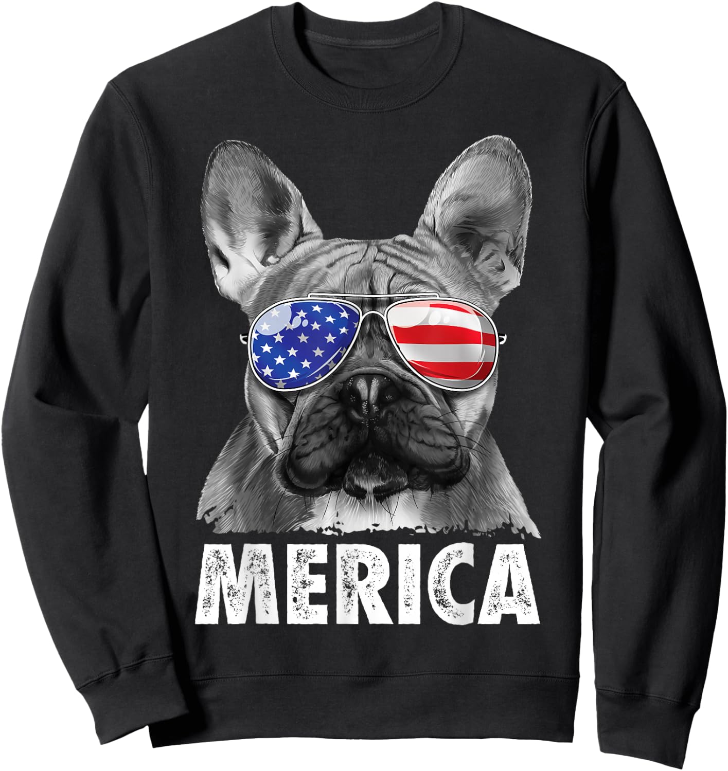 French Bulldog 4th of July Merica American Flag Sunglasses Sweatshirt - Sweatshirt | Black
