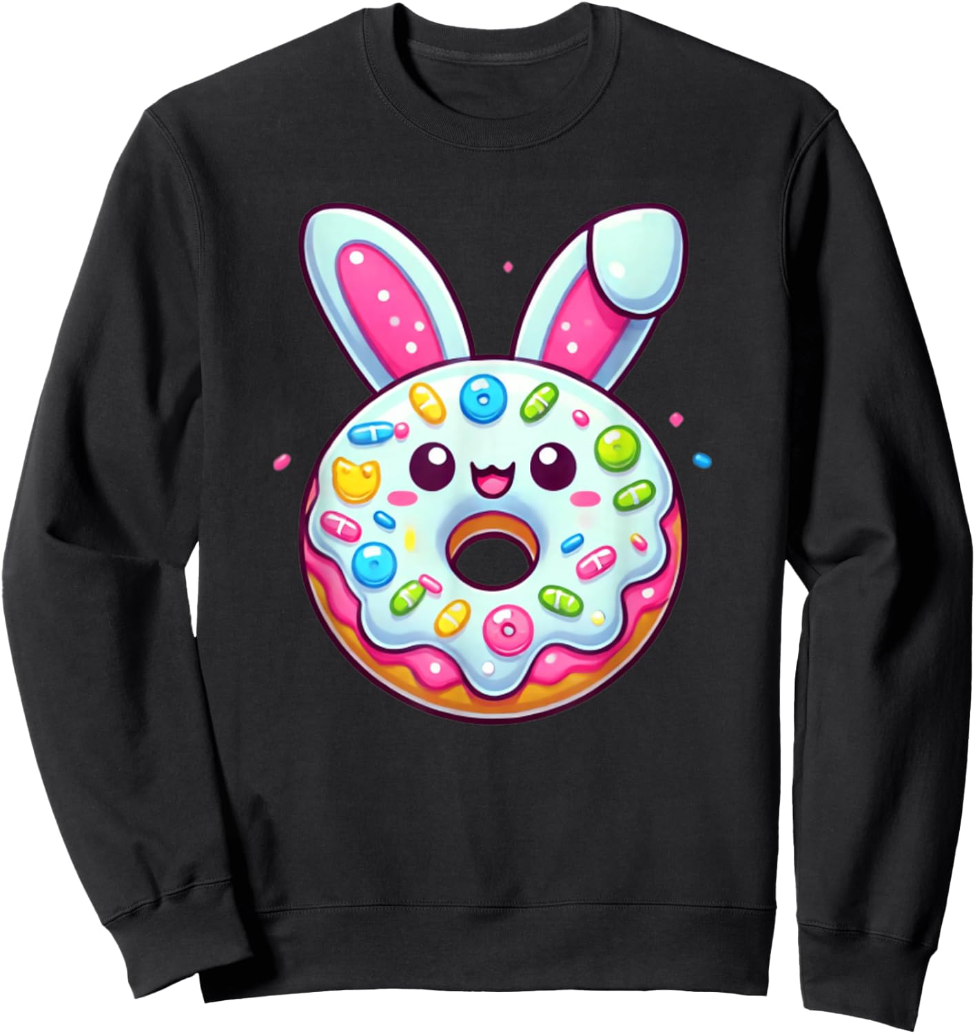 Funny Donut Easter Shirt with Bunny Ears for Boys Girls Kids Sweatshirt - Sweatshirt | Black