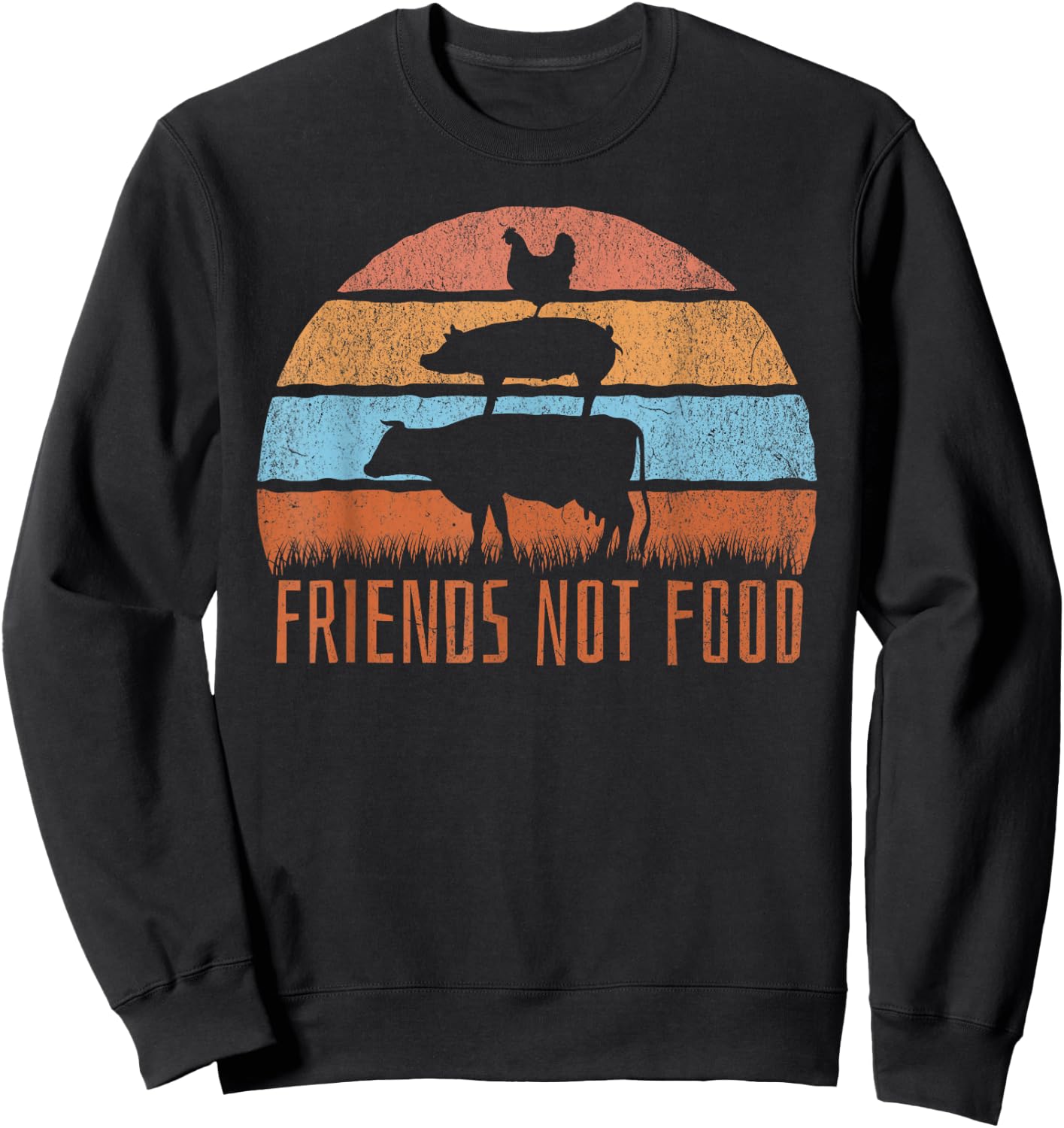 Animal Friends not Food Vegetarisch Vegan Niedlich Retro Vintage Sweatshirt - Sweatshirt | Black