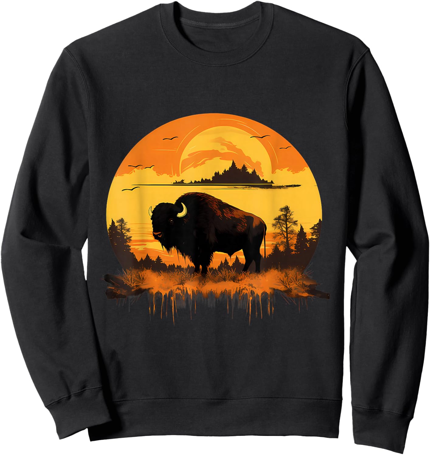 Buffalo Nature Sunset Bison Colorful Savanna Animal Art Sweatshirt - Sweatshirt | Black
