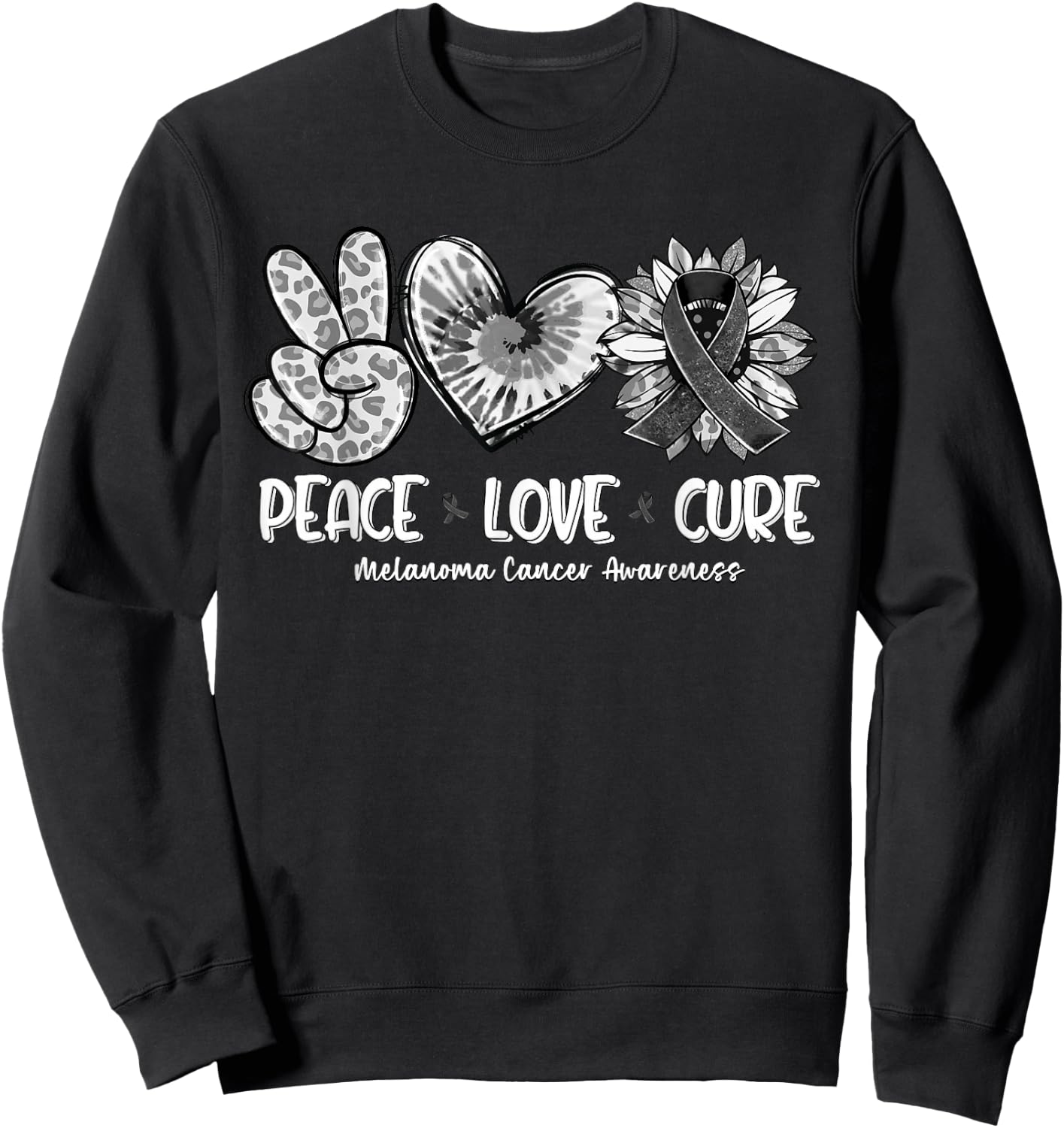 Peace Love Cure Sunflower Melanoma Cancer Awareness Gifts Sweatshirt - Sweatshirt | Black