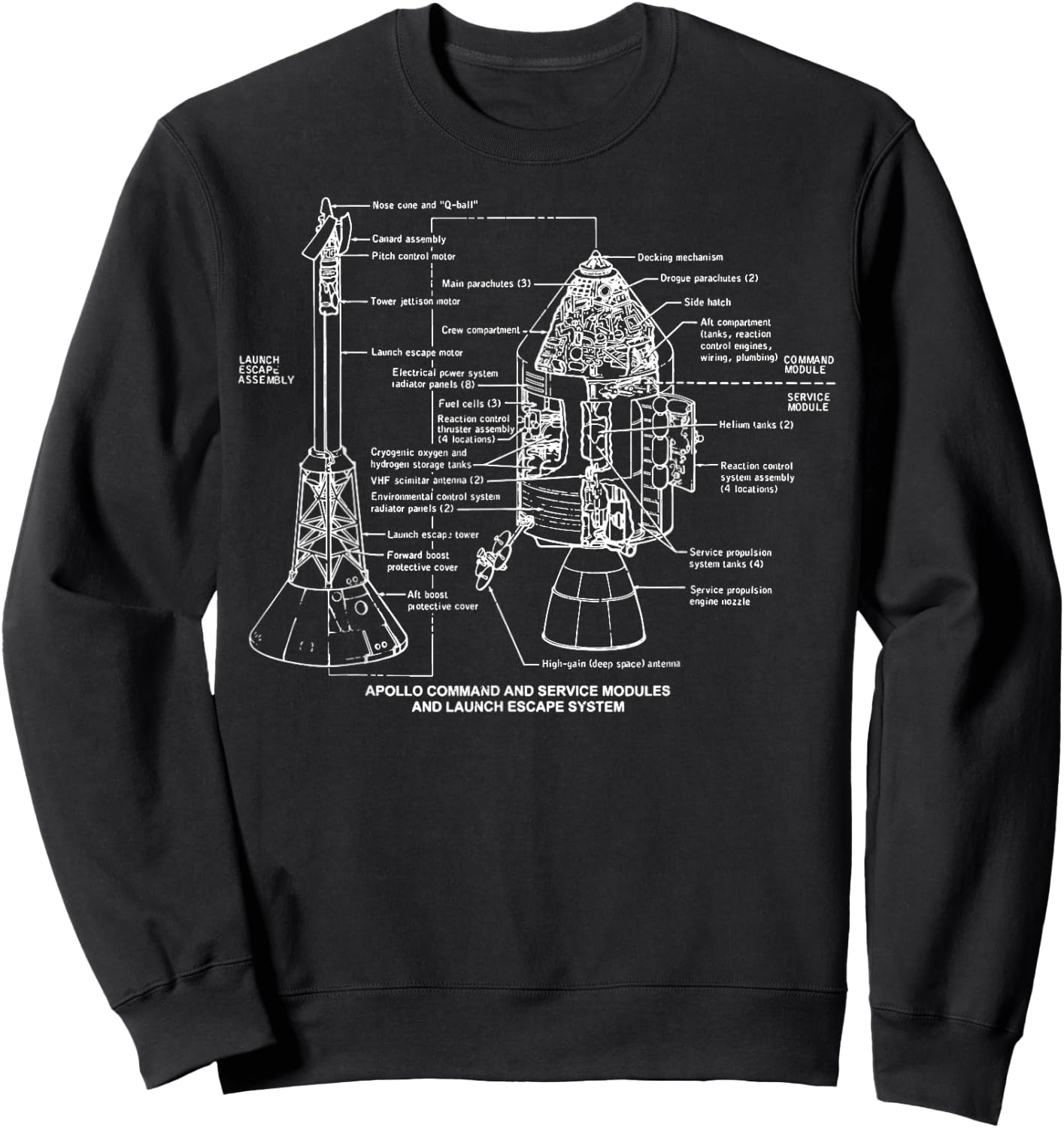 Apollo Launch Escape System Space Module Diagram Blueprint Sweatshirt - Sweatshirt | Black