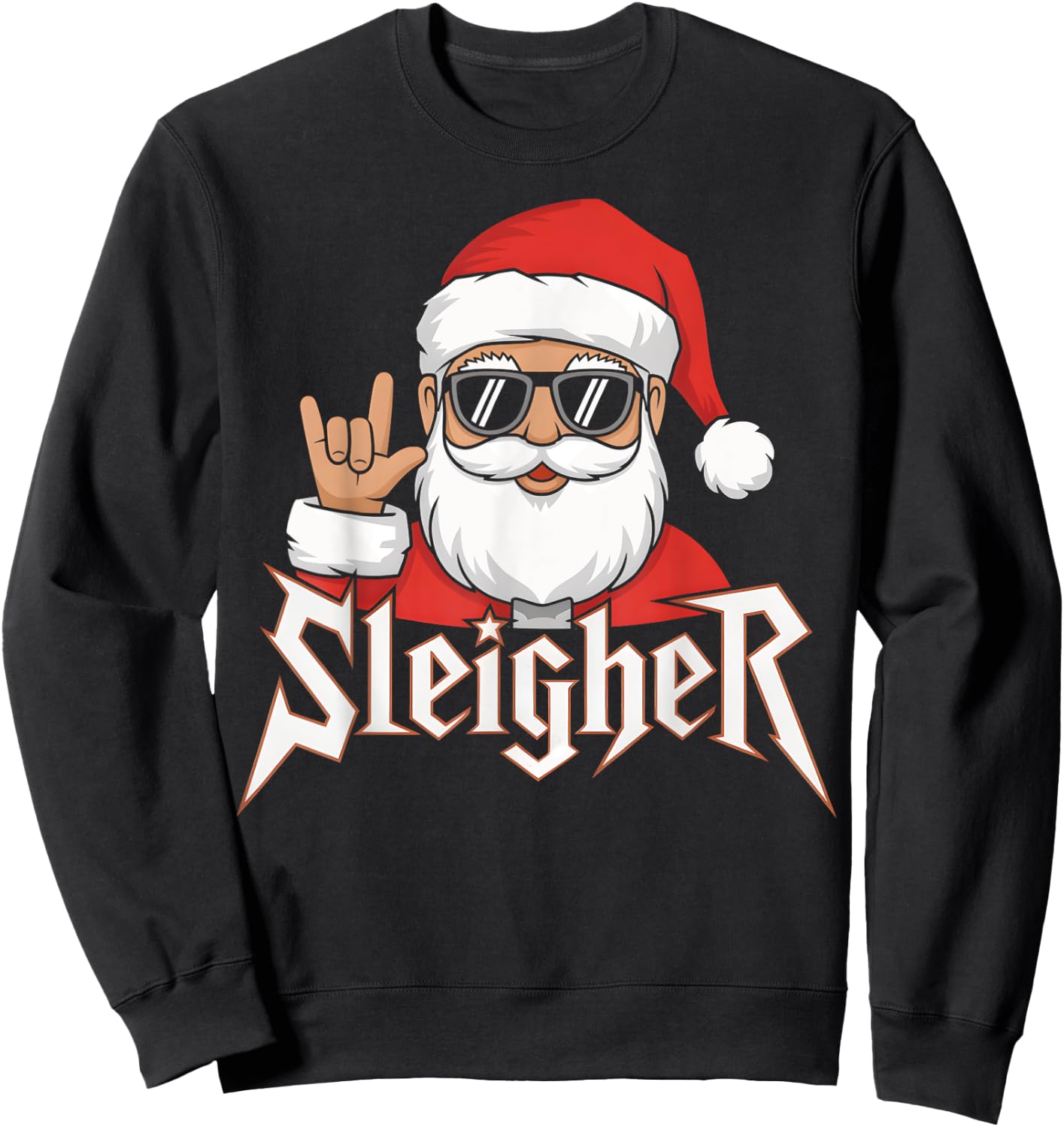 Sleigher Santa Claus Funny Rock Music Santa Claus Christmas Sweatshirt - Sweatshirt | Black