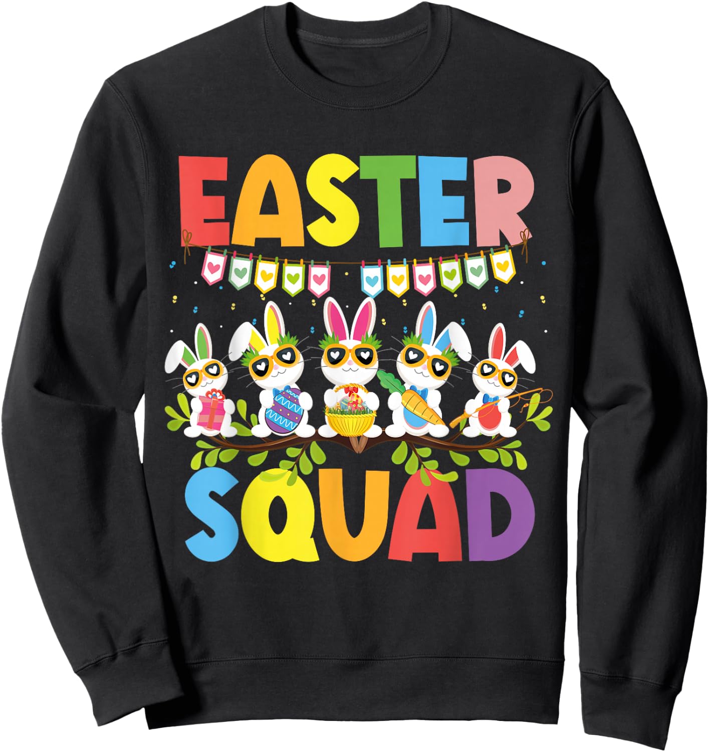 Easter Squad Bunnies Rabbit Happy Easter Day Family Matching Sweatshirt - Sweatshirt | Black
