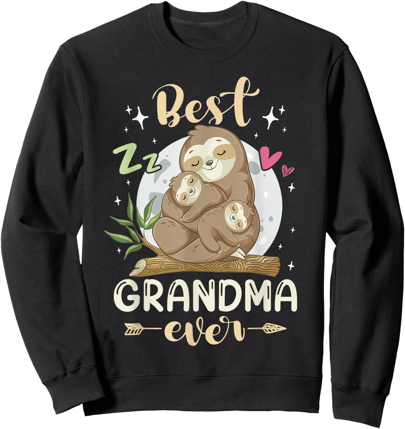 Best Grandma Ever, Sloths Family Mother's Day Pajama Sleep Sweatshirt - Sweatshirt | Black