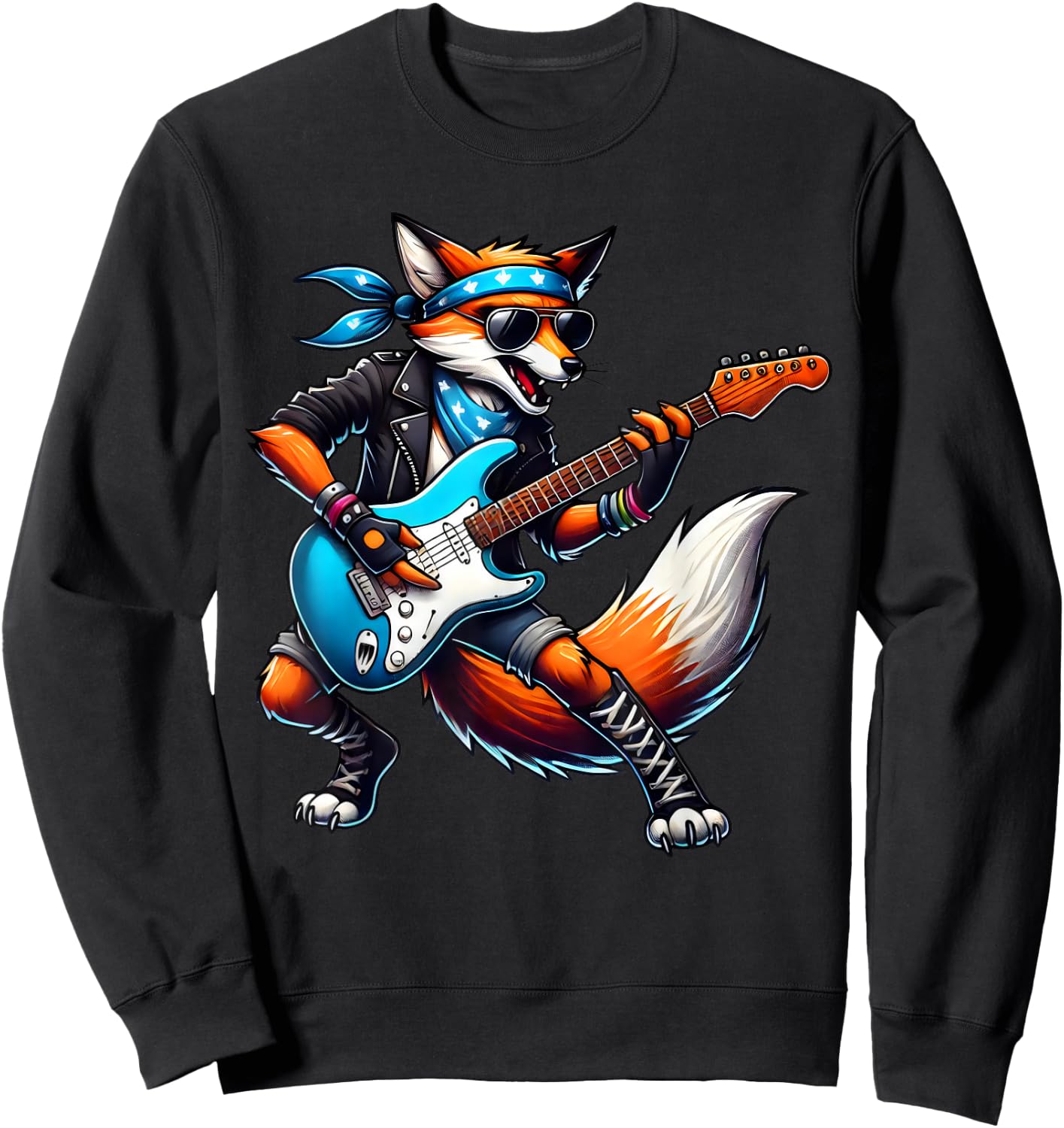 Punk Fox Guitar Rock n Roll Gothic Kids Rock Star Funny Sweatshirt - Sweatshirt | Black