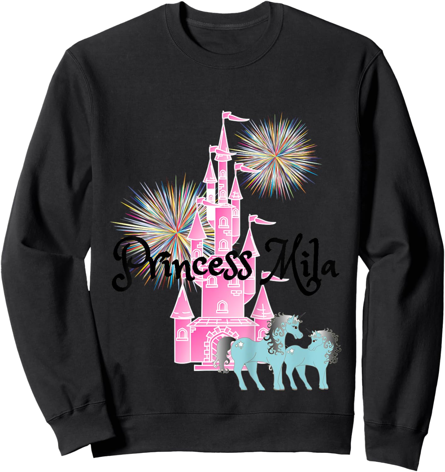 Kids Princess Mila Name Girls Personalized Custom Sweatshirt - Sweatshirt | Black