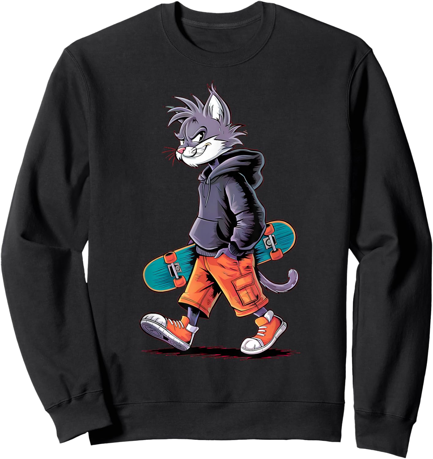 Boys Men Skatepark Cool Skater Cat Rizzler Skateboard Sweatshirt - Sweatshirt | Black