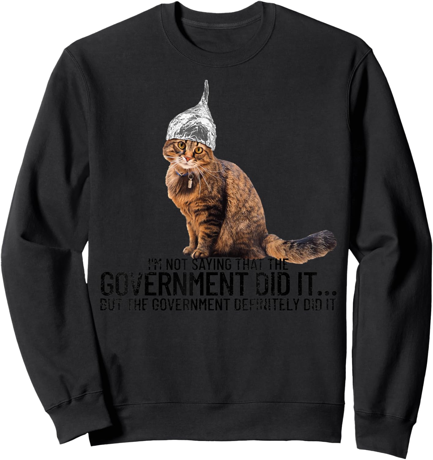 Conspiracy Cat Government Conspiracy Theory Tin Foil Hat Sweatshirt - Sweatshirt | Black