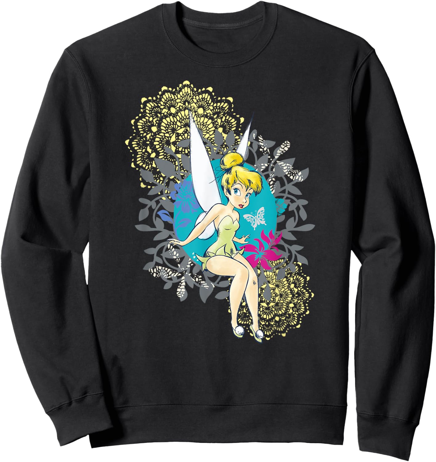 Tinkerbell Floral Pattern , Black, S Sweatshirt - Sweatshirt | Black