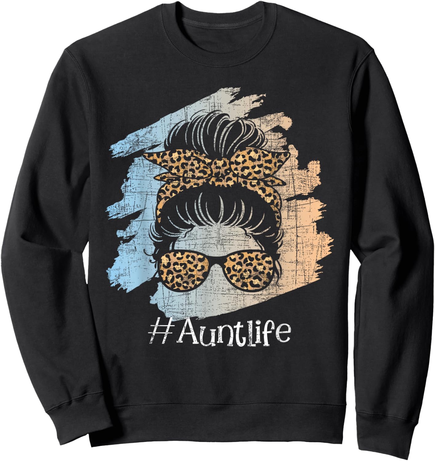 Aunt Life - Leopard Auntie Aunty Messy Hair Bun Niece Nephew Sweatshirt - Sweatshirt | Black