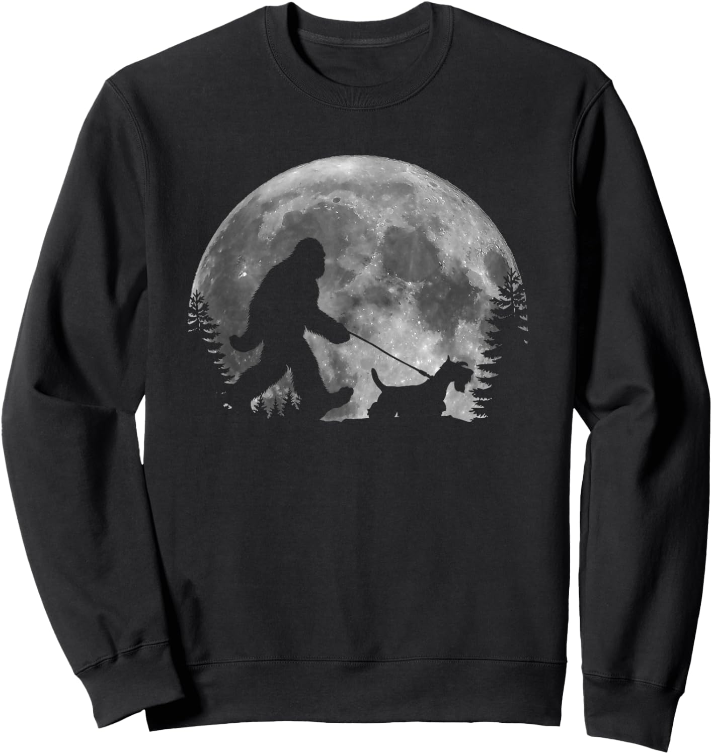 Bigfoot Walking a Dog Funny Scottish Terrier Moon Halloween Women Kids Sweatshirt - Sweatshirt | Black