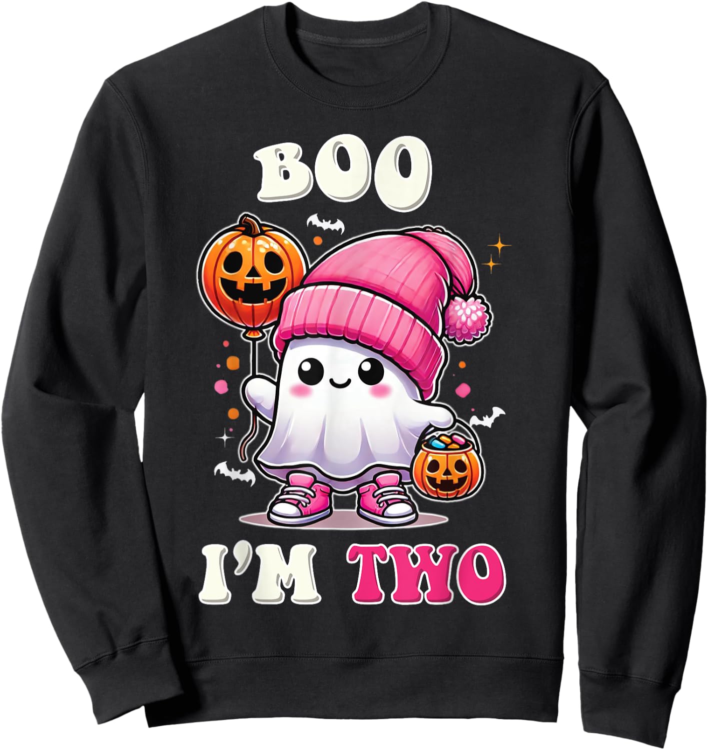 Boo I'm Two Ghost 2nd Birthday Halloween Pink Bow Girl Sweatshirt - Sweatshirt | Black