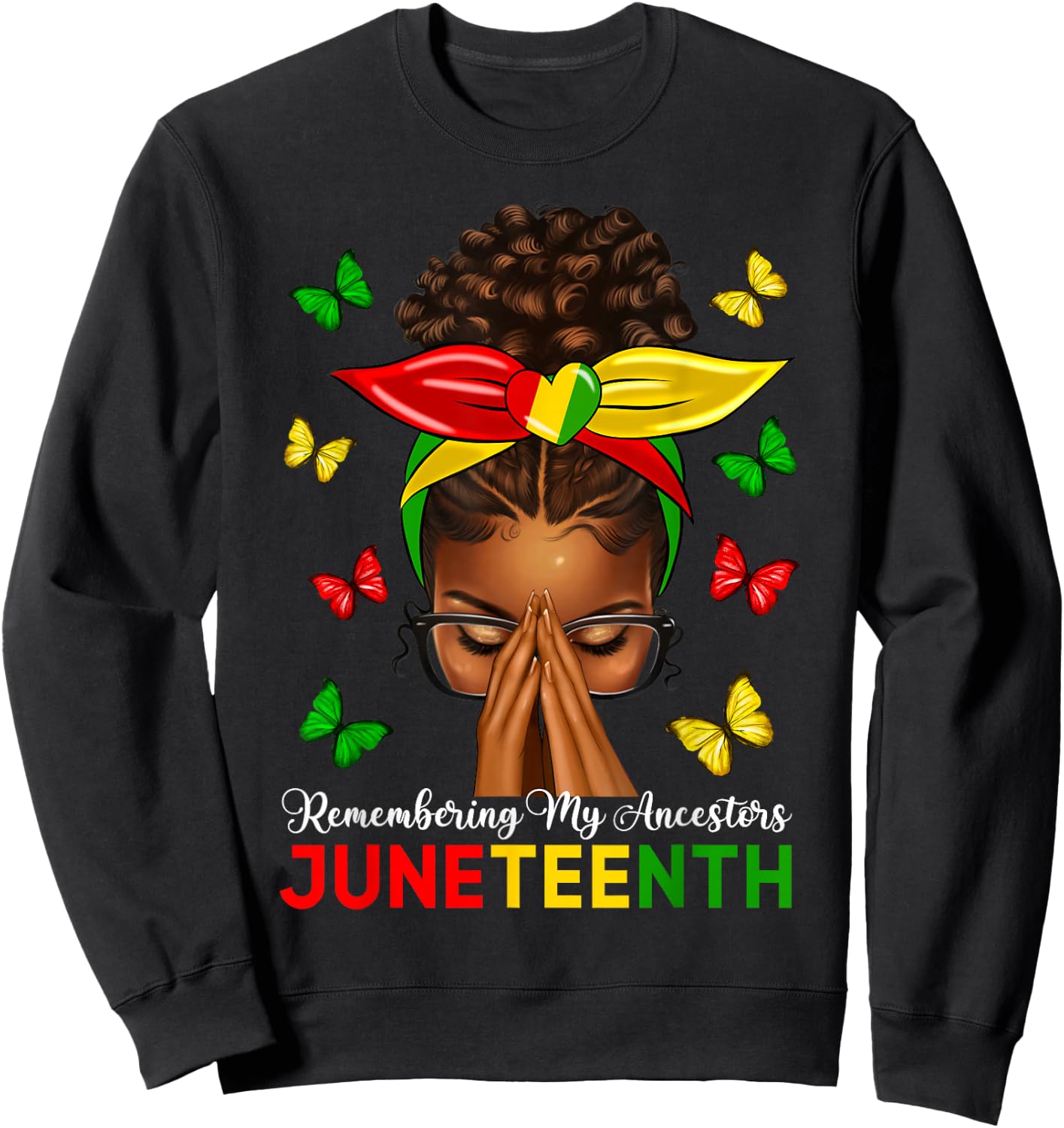 Black Women Afro Messy Bun Celebrate Juneteenth 1865 Sweatshirt - Sweatshirt | Black