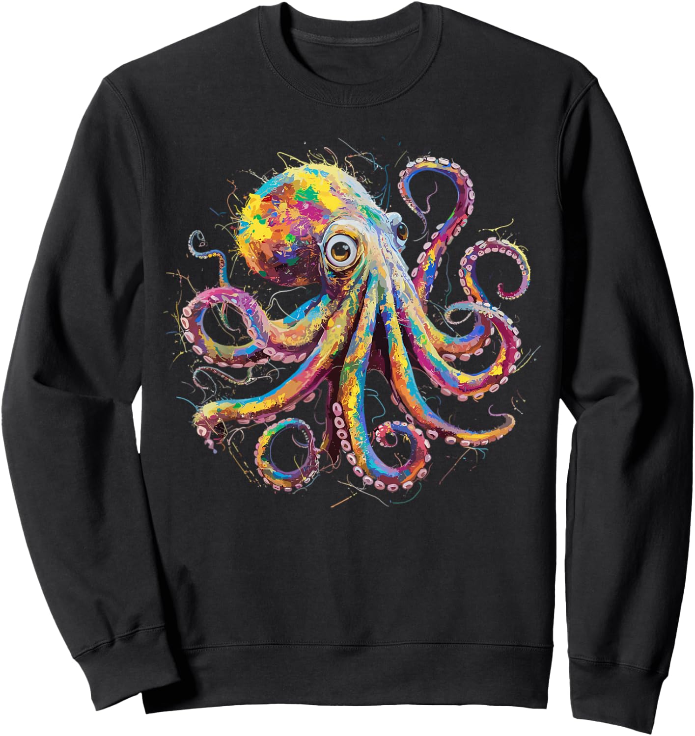 Colorful Paint Splash Octopus Art Graphic Sweatshirt - Sweatshirt | Black