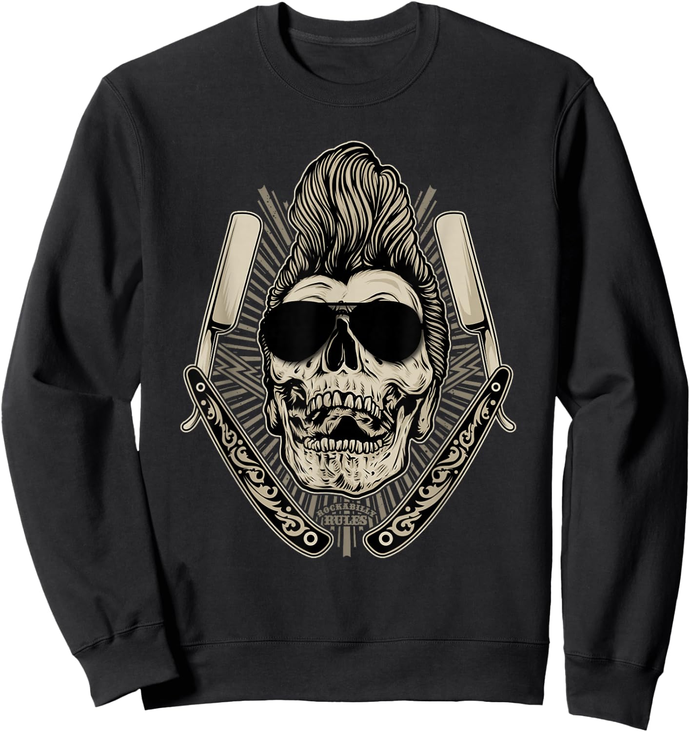 Rockabilly Skull Psychobilly Vintage Greaser Bikers T Shirt Sweatshirt - Sweatshirt | Black