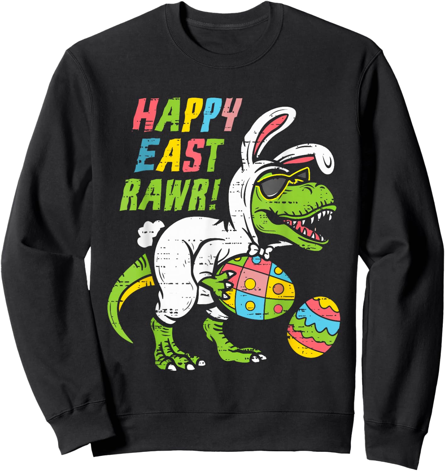 Boys Easter Day Funny Happy Eastrawr Dinosaur T Rex Dino Kid Sweatshirt - Sweatshirt | Black