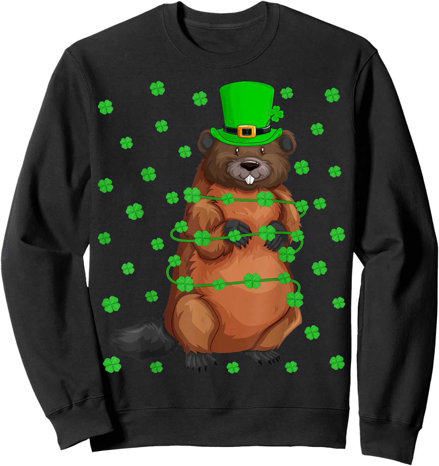 Irish Shamrock Leprechaun Beaver St. Patrick's Day Sweatshirt - Sweatshirt | Black