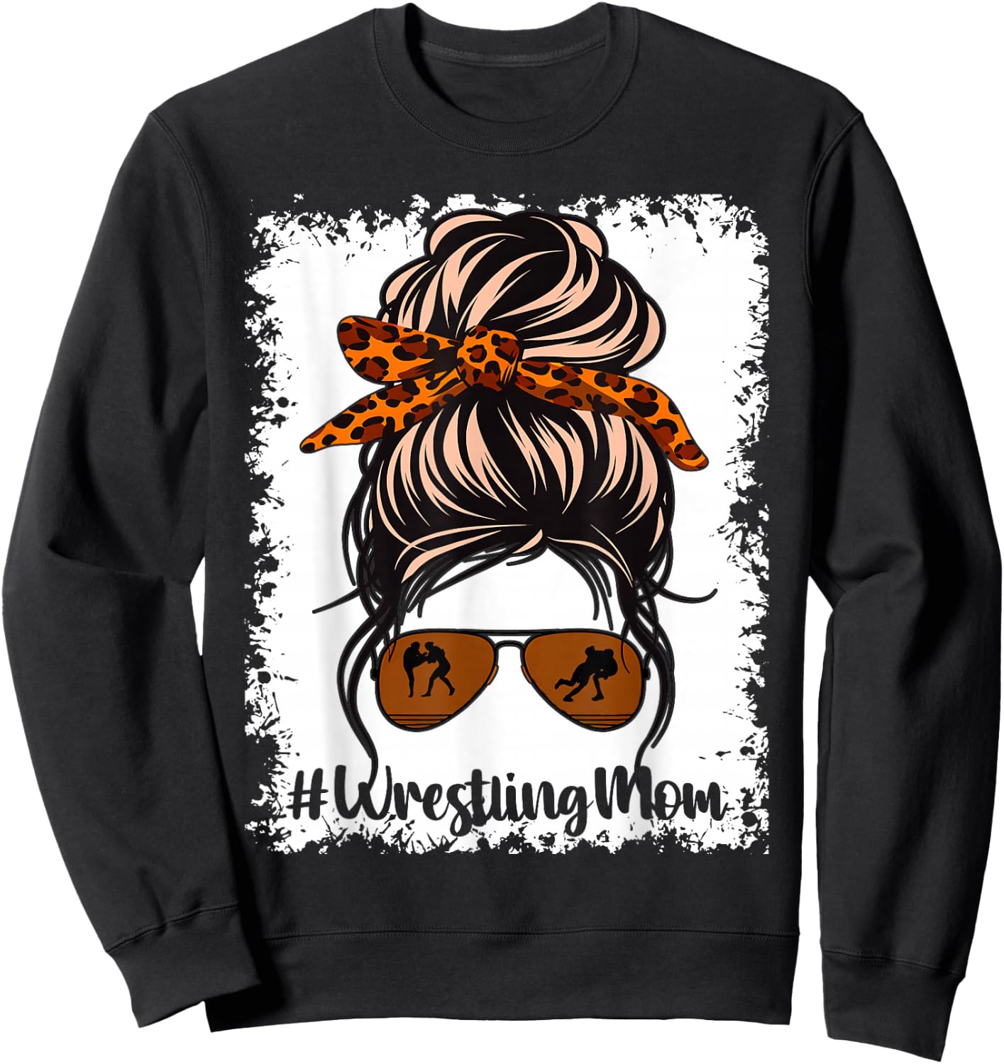 Bleached Life Wrestling Mom Leopard Messy Bun Glasses Sweatshirt - Sweatshirt | Black