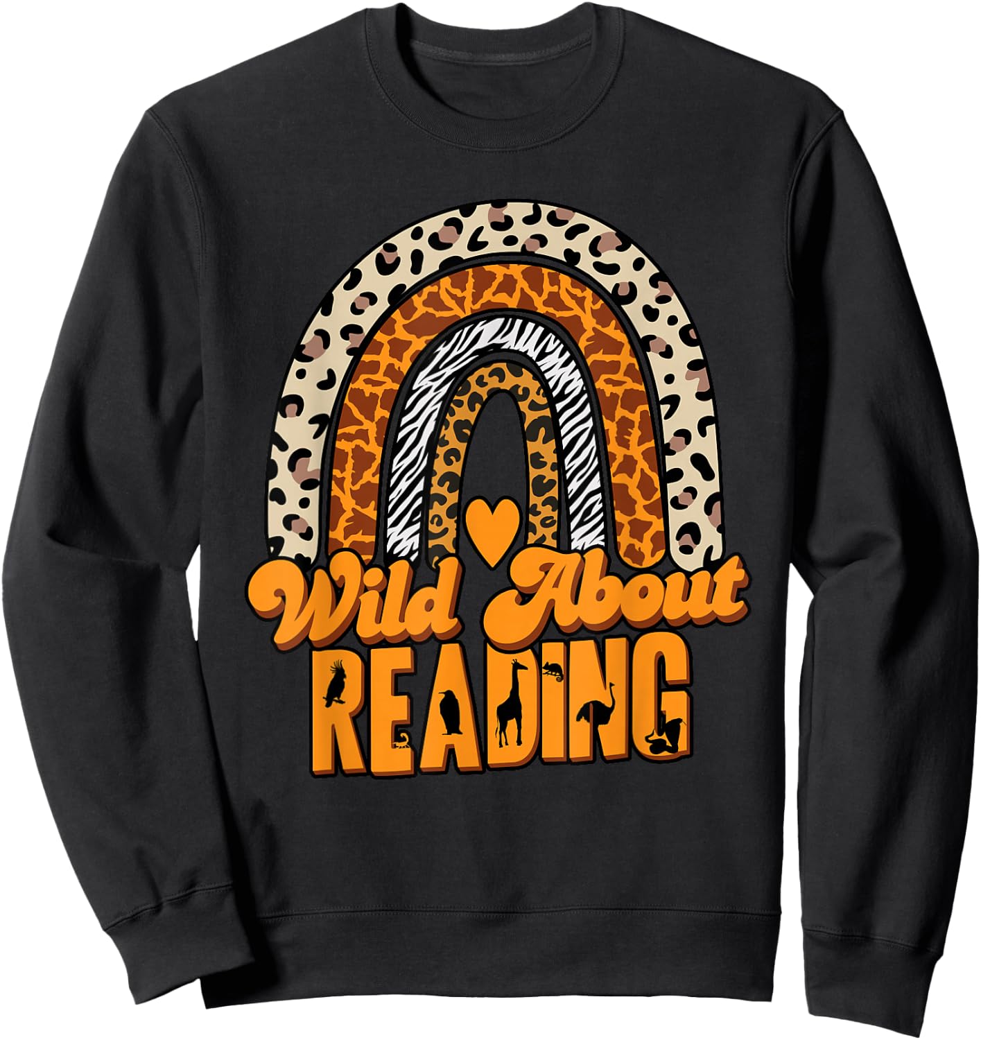 Wild About Reading Books Teacher Leopard Rainbow Sweatshirt - Sweatshirt | Black