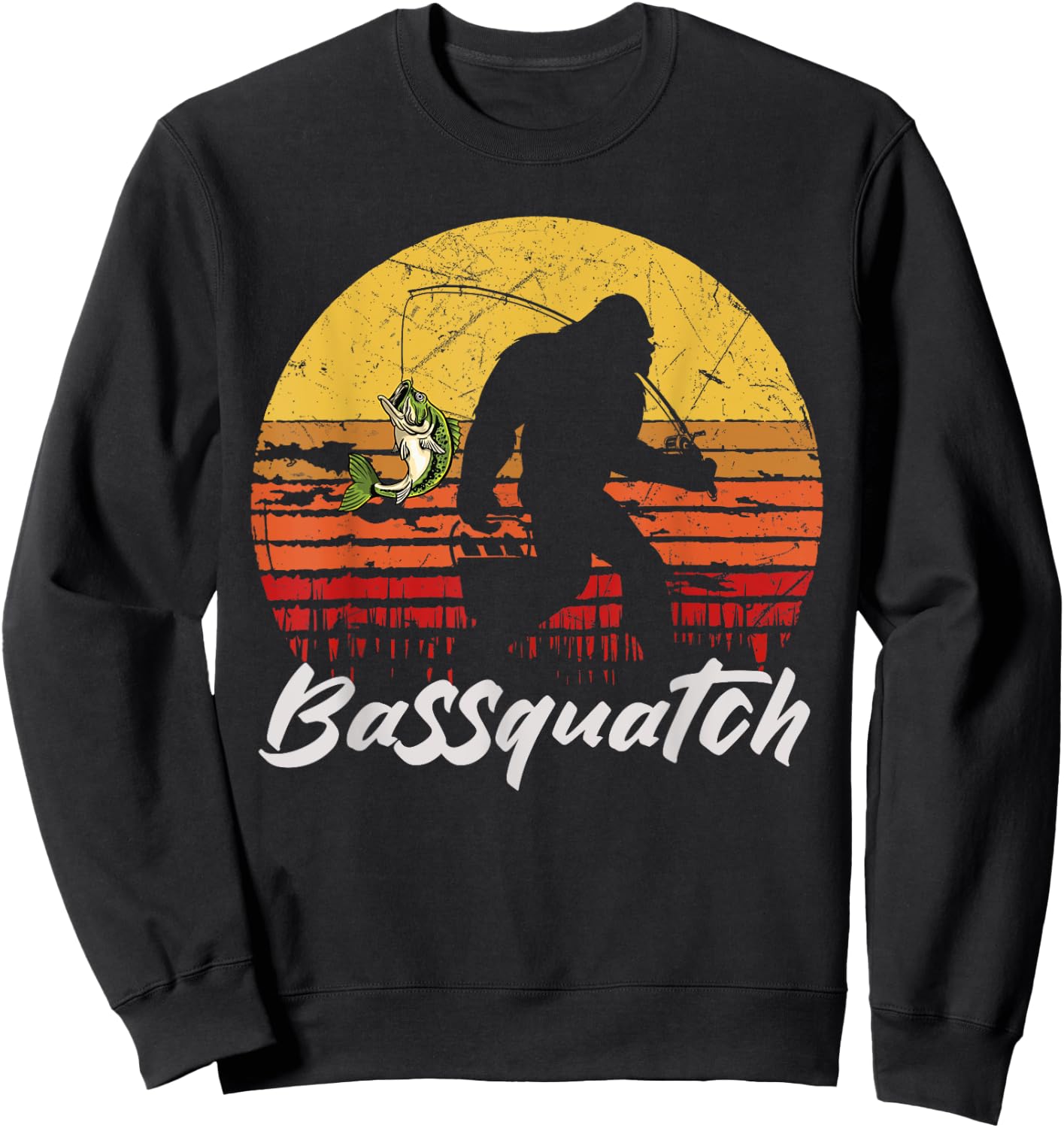 Man Outdoor Fishing Bassquatch Bigfoot Bass Fish Vintage Sweatshirt - Sweatshirt | Black