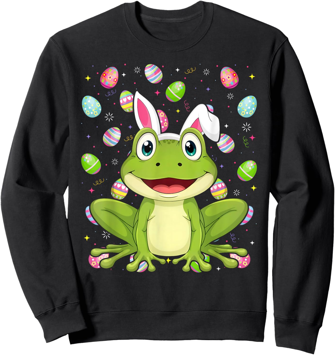 Frog Happy Easter Egg Hunt Bunny Ear Frog Easter Sweatshirt - Sweatshirt | Black