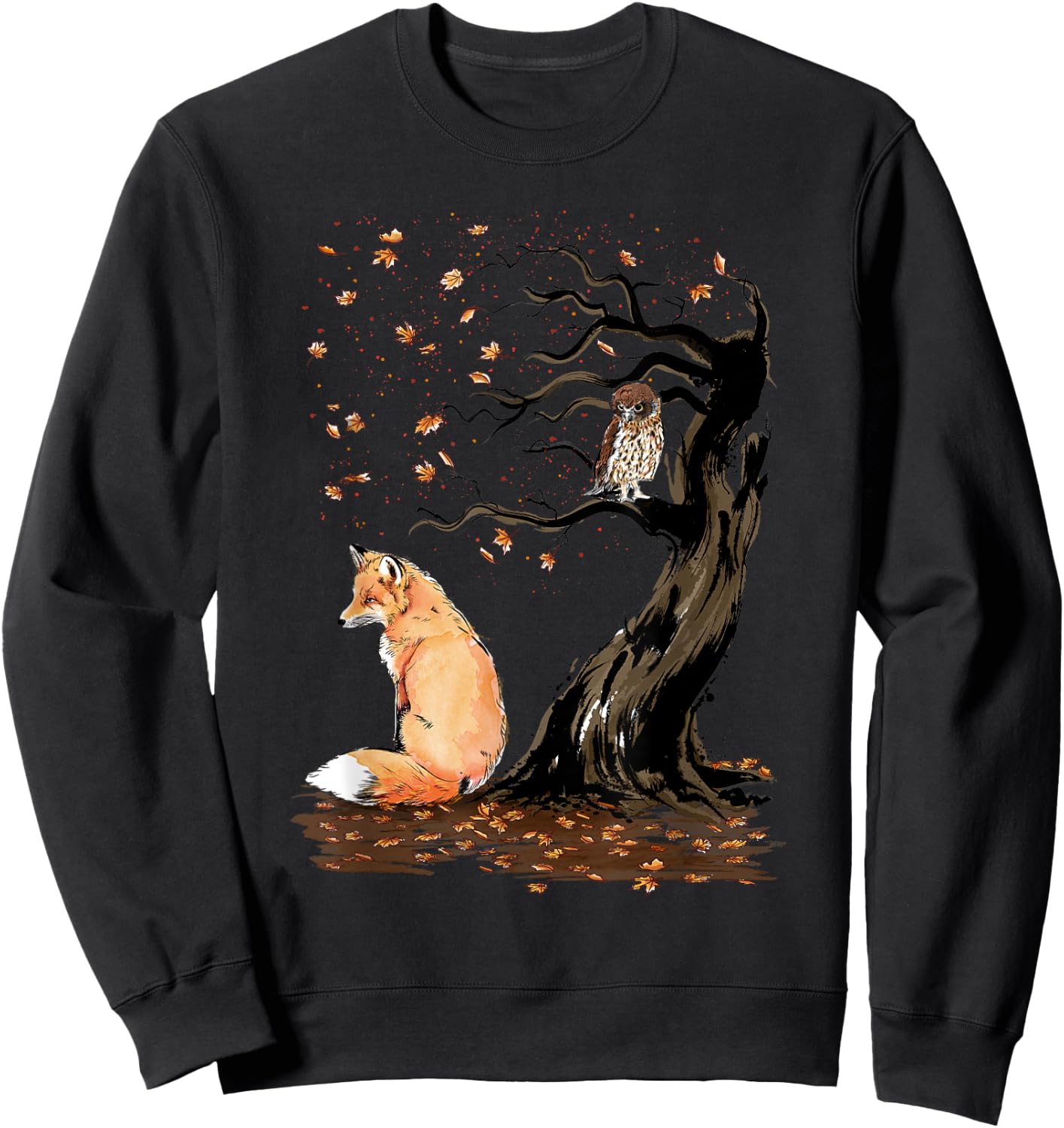 Winds of autumn Sumi-e The fox and the Owl Sweatshirt - Sweatshirt | Black