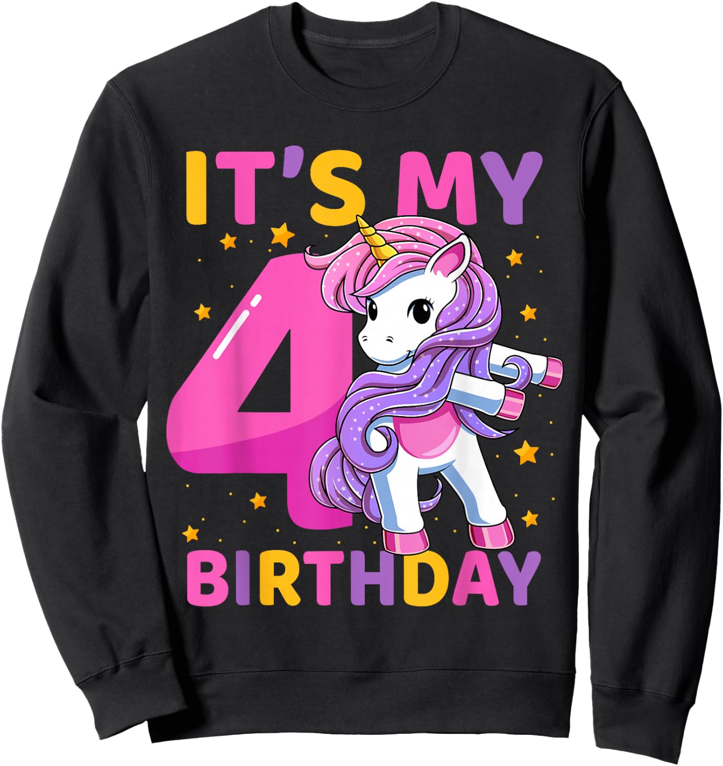 4 Years Old Unicorn Flossing 4th Birthday Party Girls Kids Sweatshirt - Sweatshirt | Black
