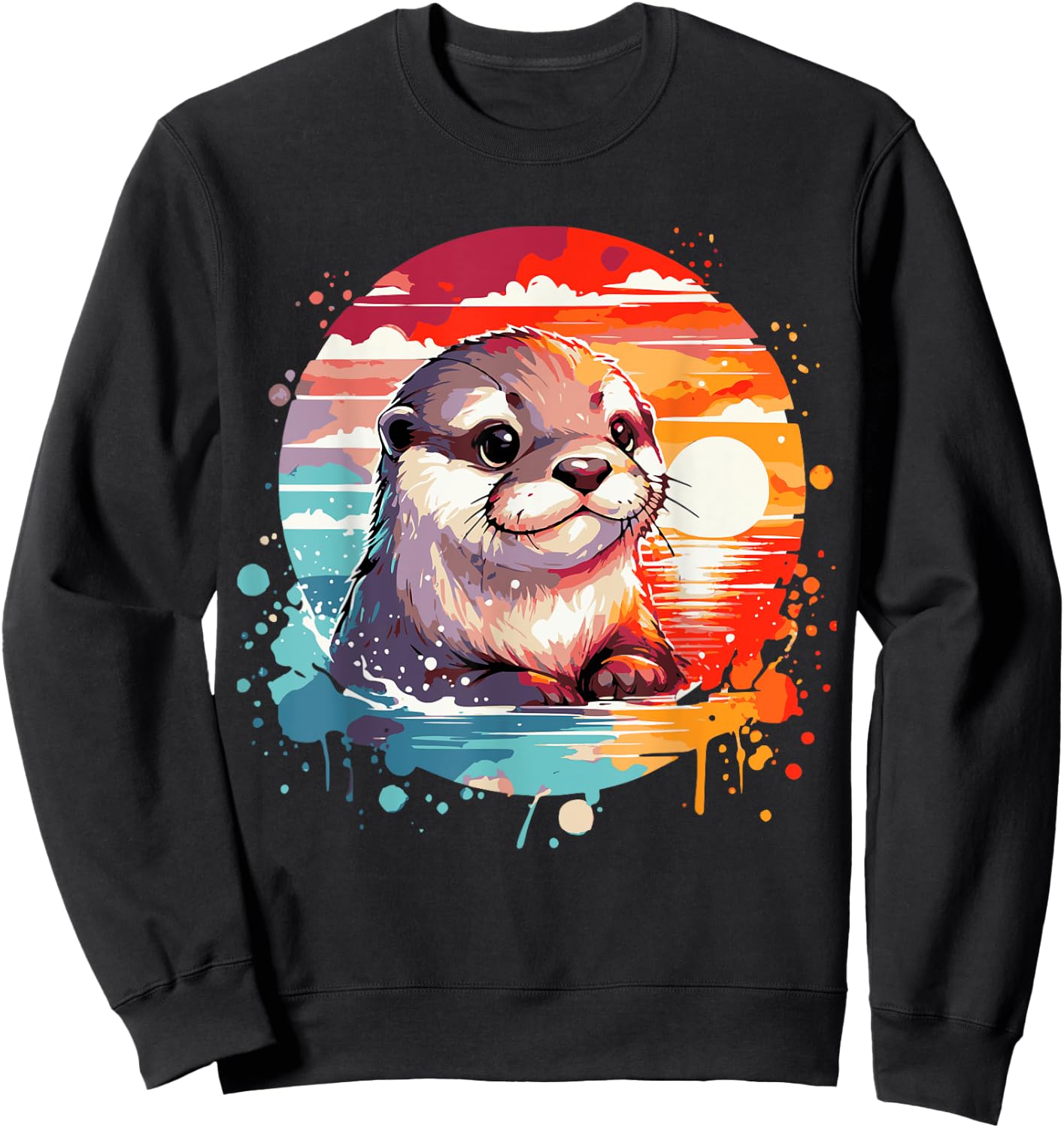 Cute Otter Spirit Animal River Otter Colorful Sunset Sweatshirt - Sweatshirt | Black
