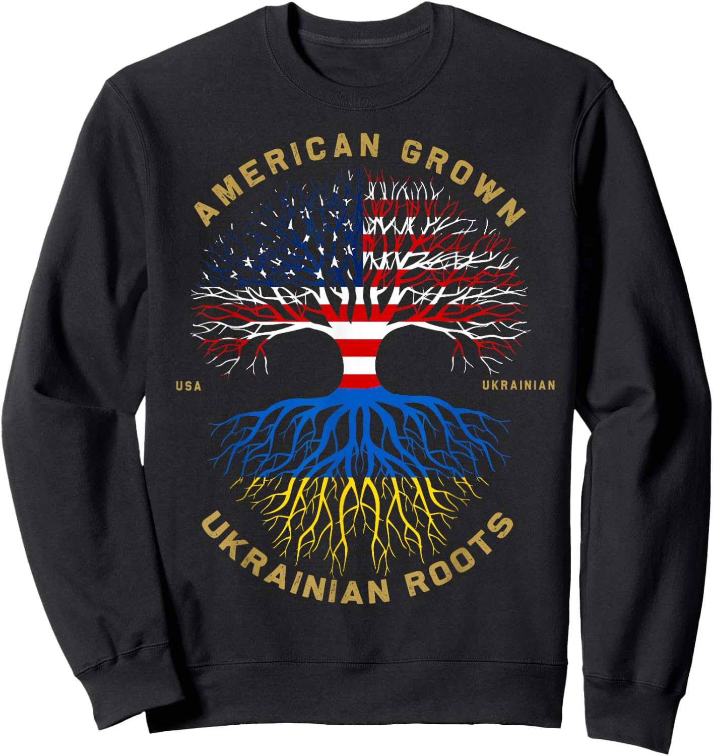 American Grown with Ukrainian Roots Tree Vintage USA Flag Sweatshirt - Sweatshirt | Black