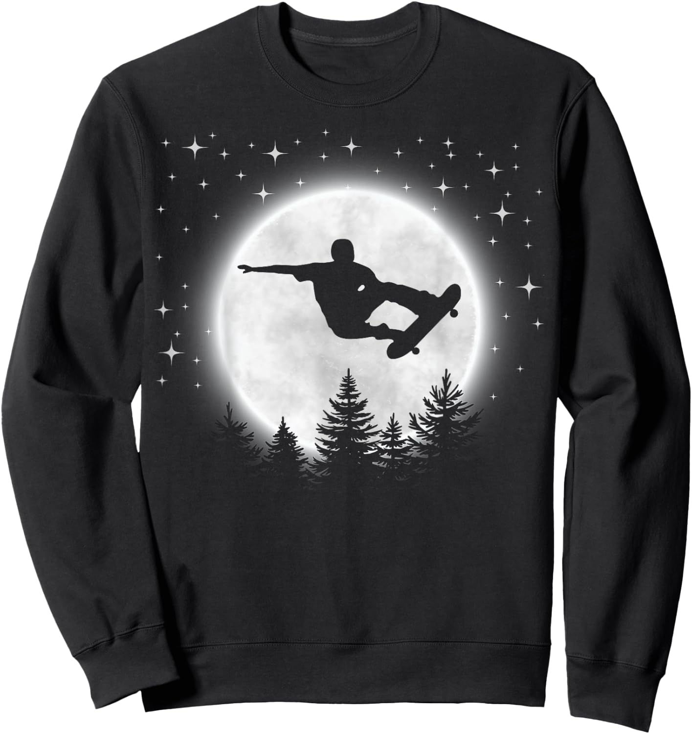 Funny Skateboarder Silhouette Skateboarding Moon Forest Sweatshirt - Sweatshirt | Black