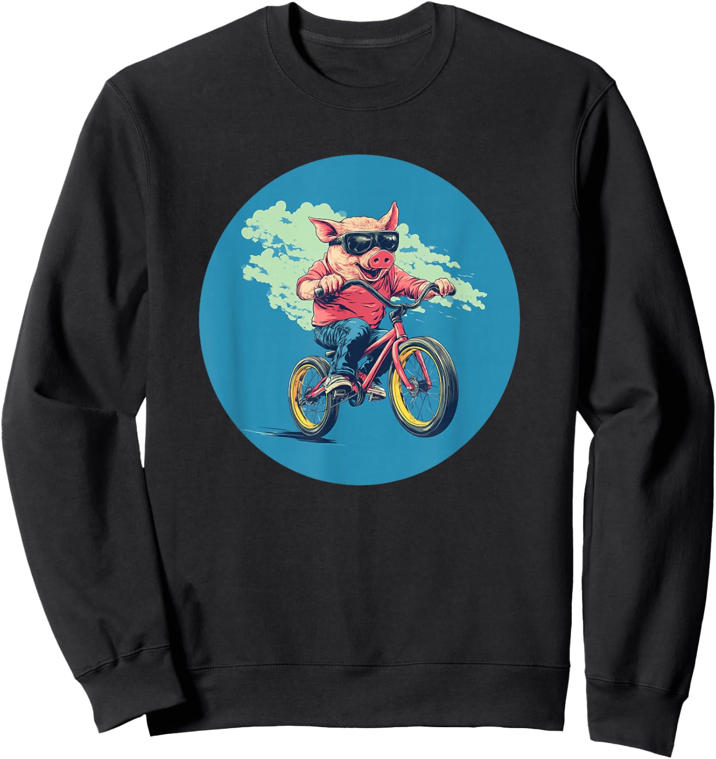 Comical Pig on a Bicycle for a Quirky Adventure Sweatshirt - Sweatshirt | Black