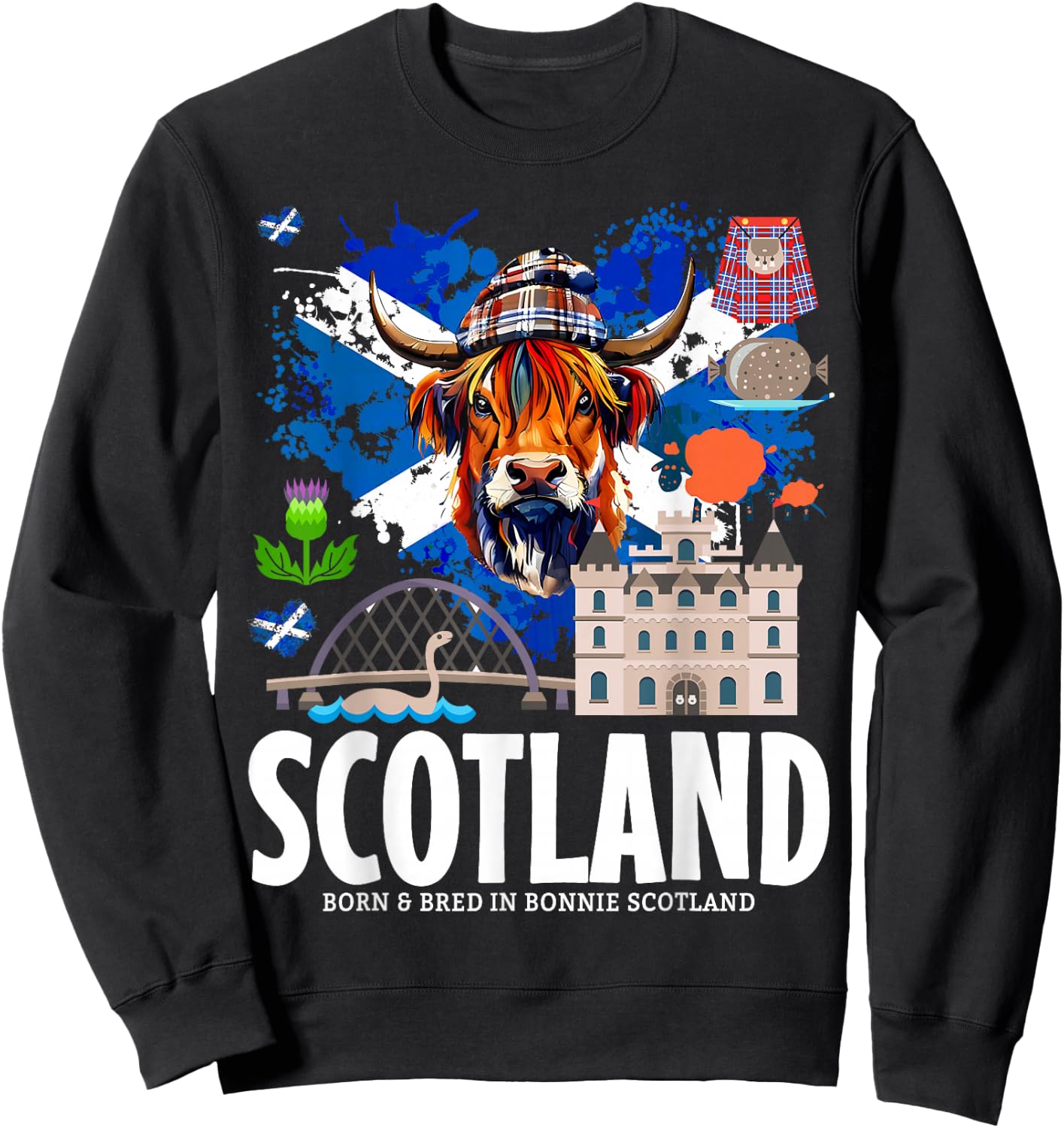 Scottish Flag Idea & Scotland Flag Highland Cow Sweatshirt - Sweatshirt | Black
