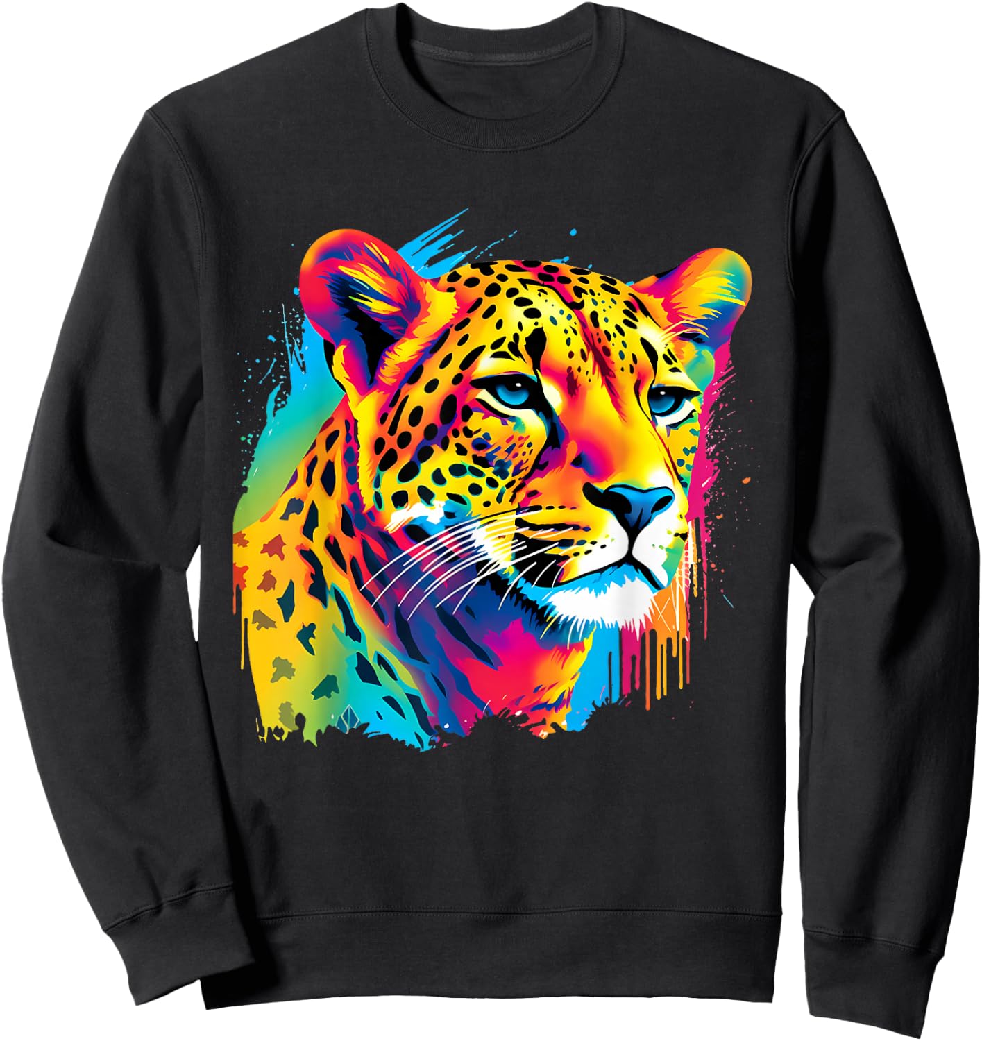 Colorful Cheetah Face Animal Print Big Cat Wildlife Artwork Sweatshirt - Sweatshirt | Black